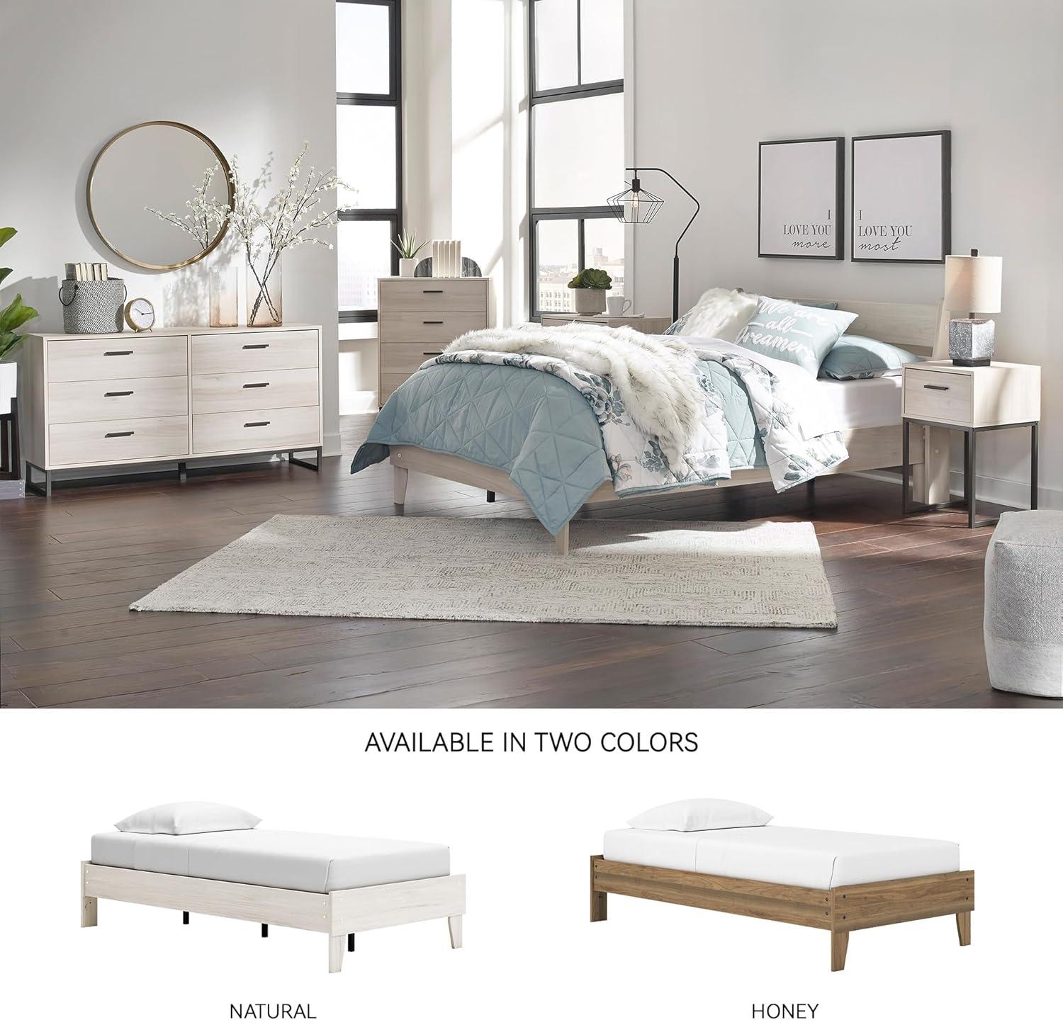 Twin Socalle Platform Bed Natural - Signature Design by Ashley: Contemporary Space-Saving, No Box Spring Required