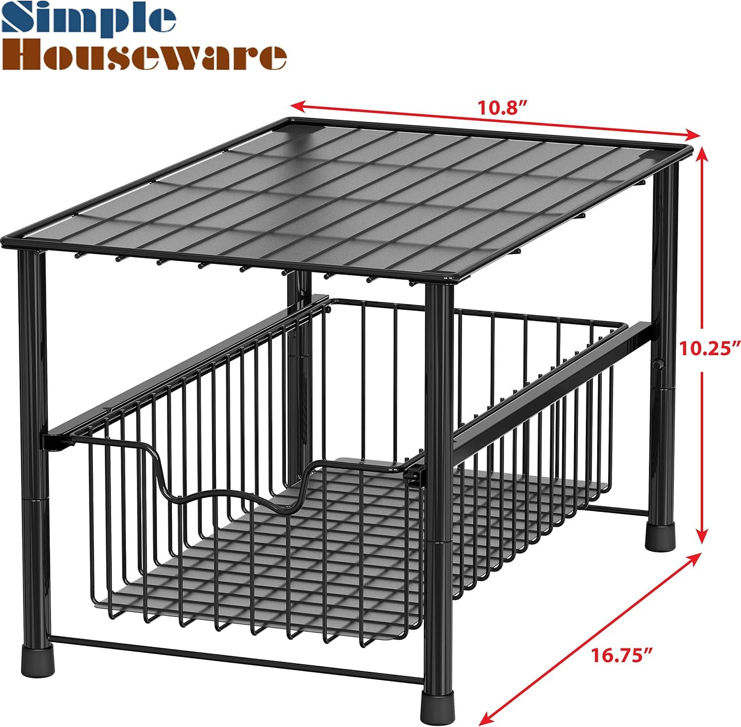 SimpleHouseware Stackable Under Sink Cabinet Sliding Basket Organizer Drawer, Black