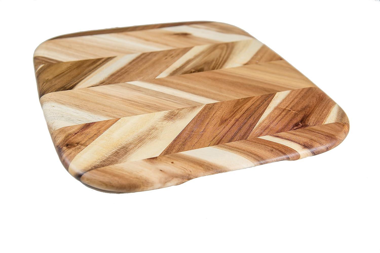 Lipper International Acacia Herringbone Rounded Edge Cutting/Serve Board With Inset Handles, Small