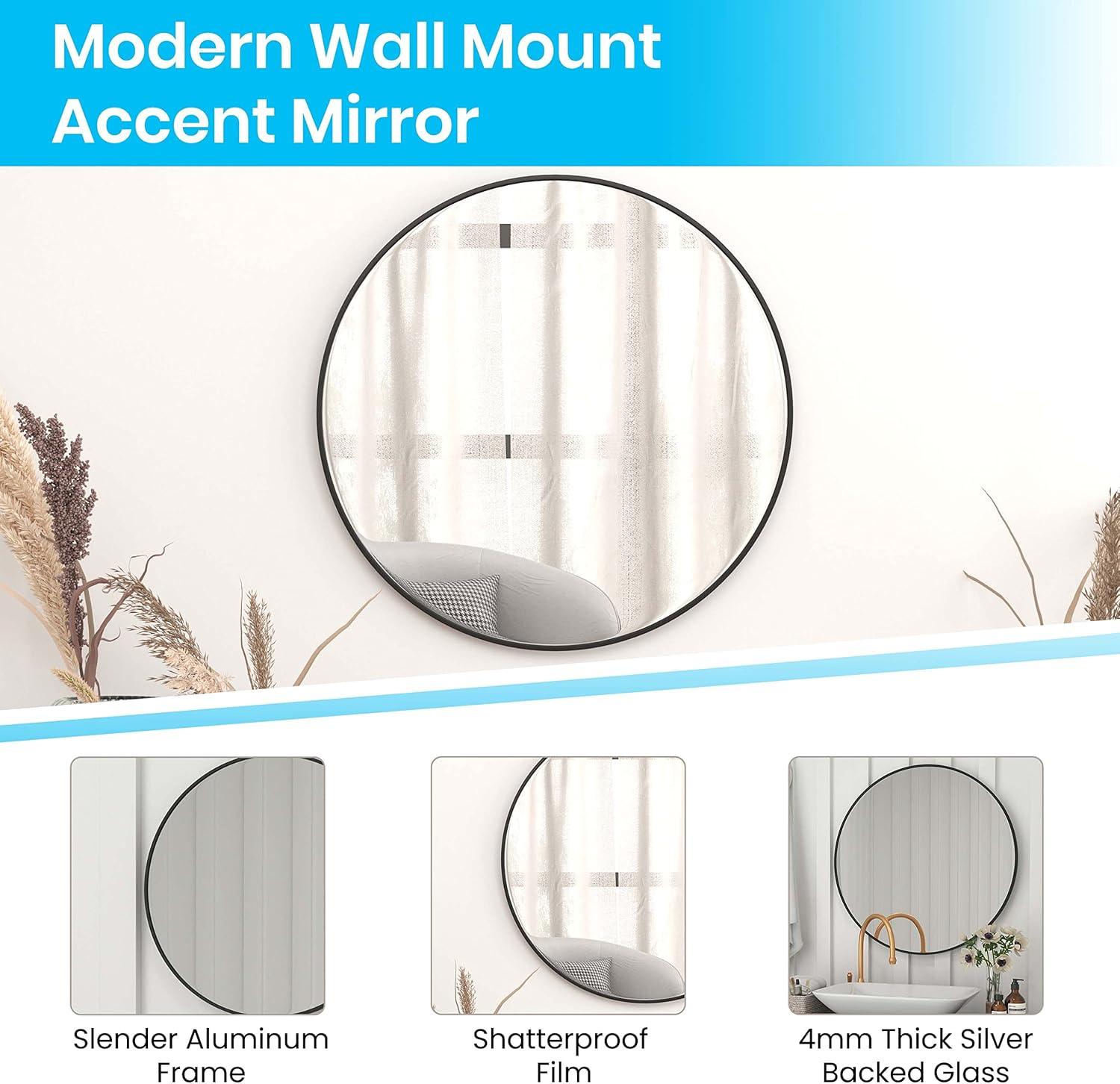 Elegant 36" Gold & Wood Round Wall Mirror for Modern Homes