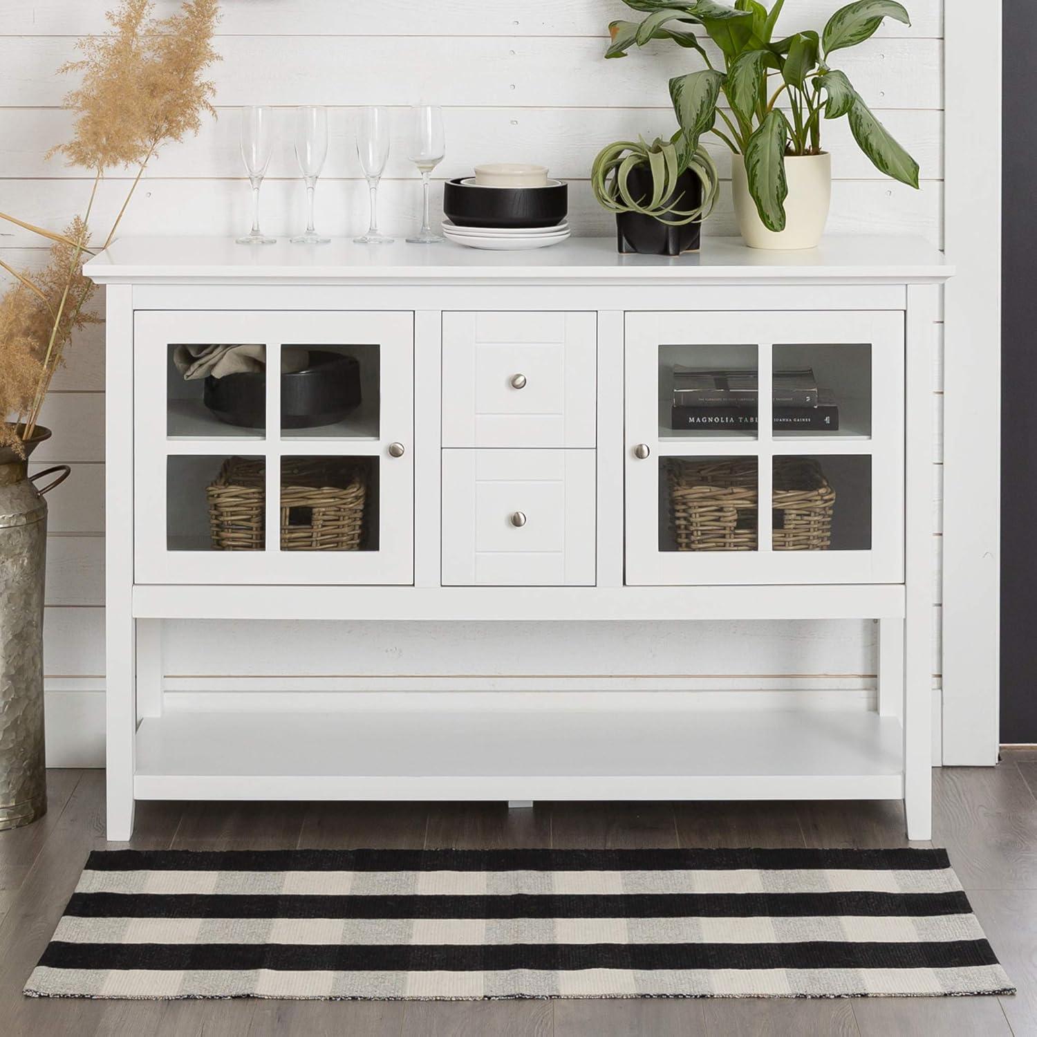 Walker Edison 52" Wood Console Table Buffet TV Stand for TV's up to 55" - White