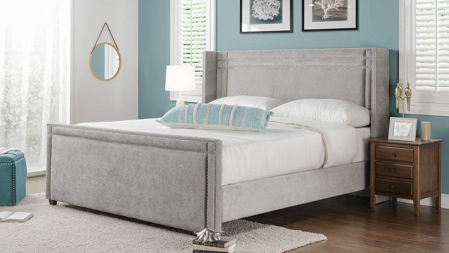 Elle Wingback Upholstered King Bed Silver Grey