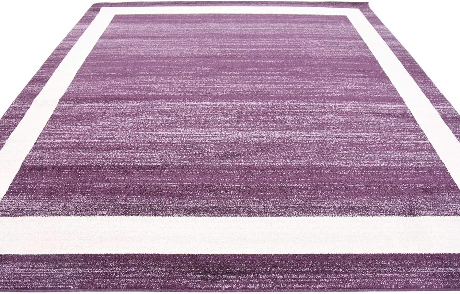 Violet and Ivory Square Tufted Synthetic Area Rug