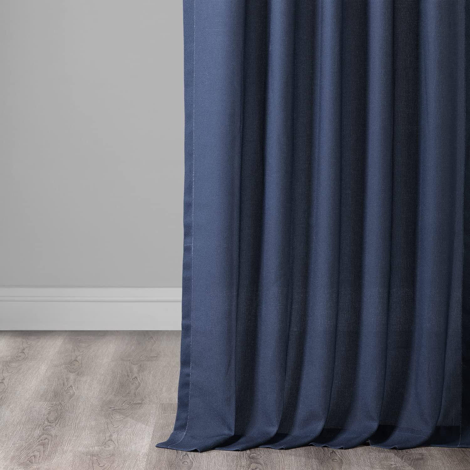 Ombre Blue Faux Linen Sheer Curtain (1 Panel), Ombre Blue, 50W X 84L