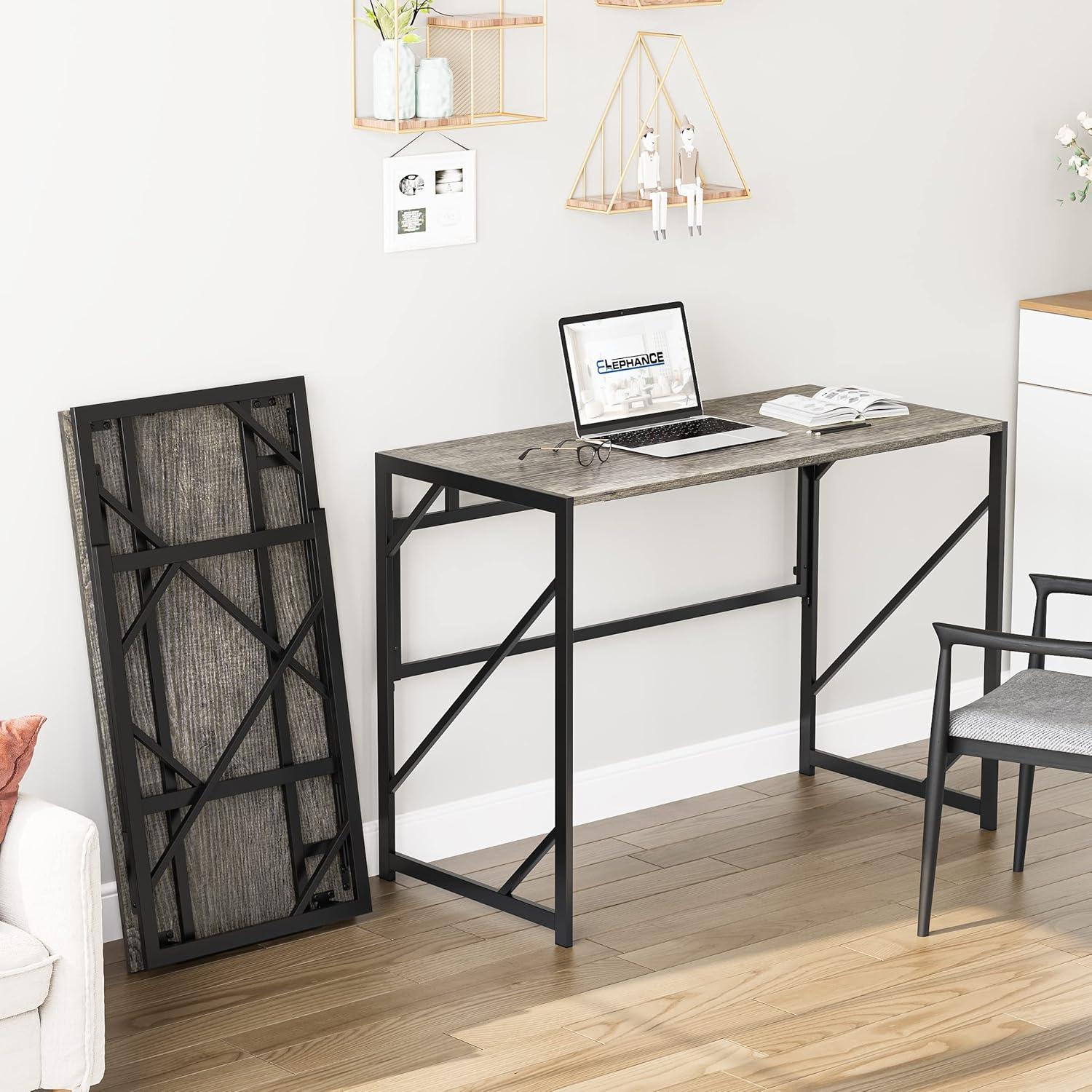 Black Oak Foldable Writing Desk with Drawer