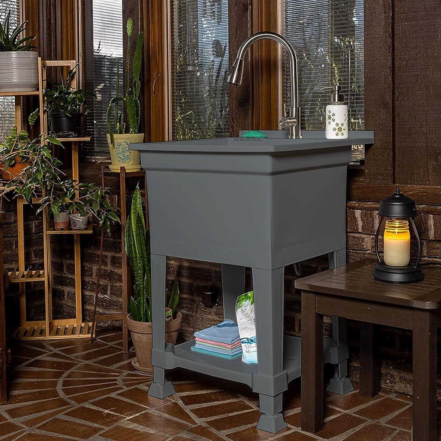 UTILITYSINKS Plastic 24" Compact Workshop Freestanding Laundry Sink with Faucet