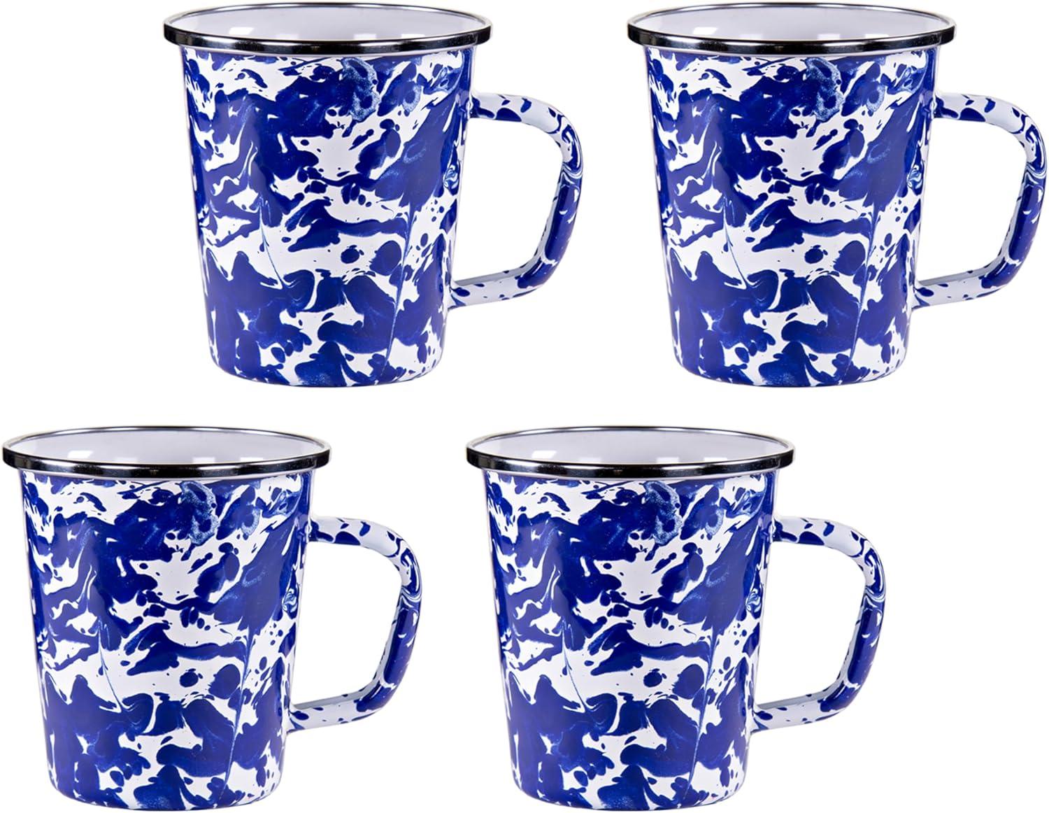 Cobalt Swirl Enamelware 16oz Latte Mugs Set of 4