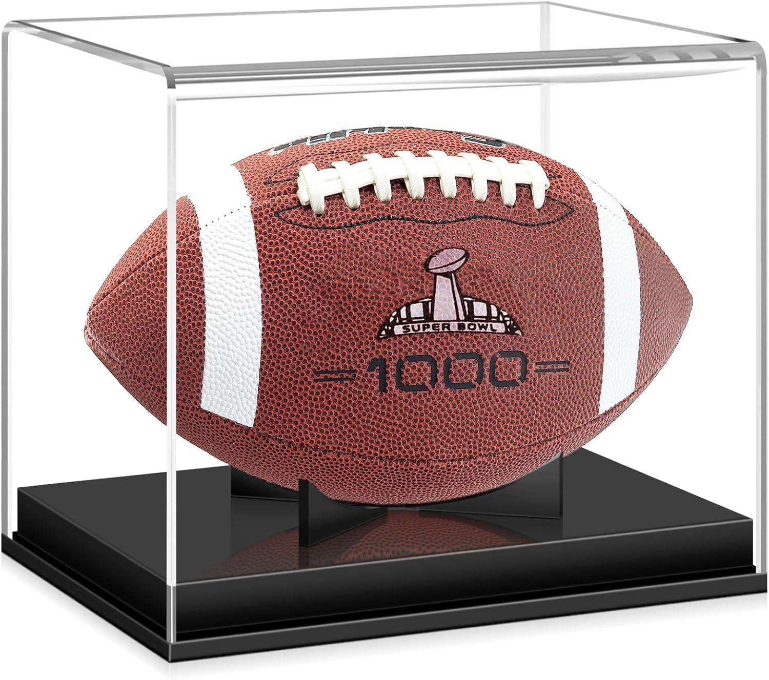 timcorr Acrylic Memorabilia Display Box Case with Brackets Hanger for Football, 11.8" x 7.9" x 7.2"