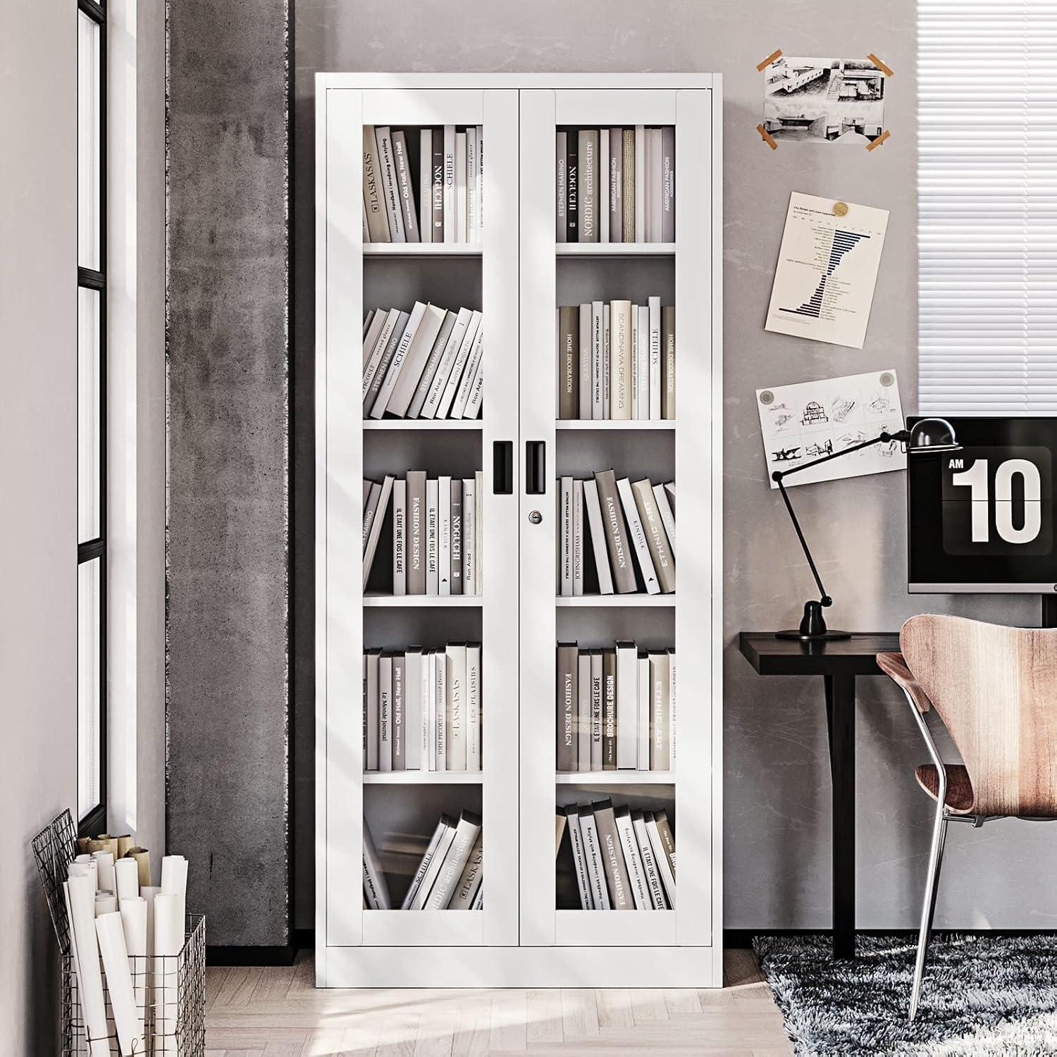 White Glass Door Curio Cabinet with Adjustable Shelves