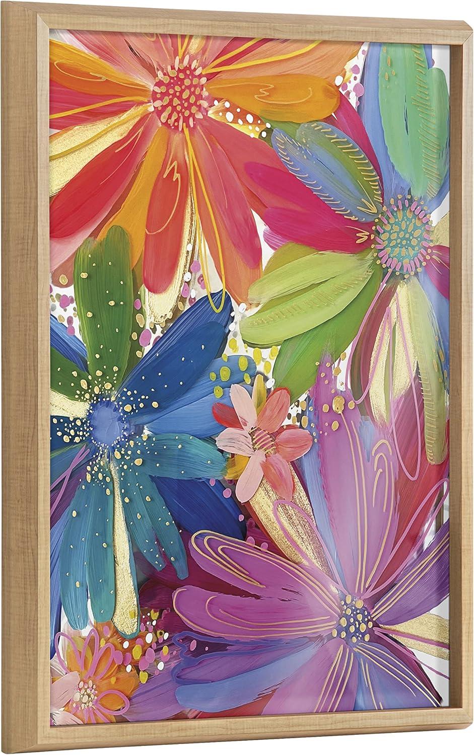 Colorful Tropical Floral Print on Glass with Natural Frame