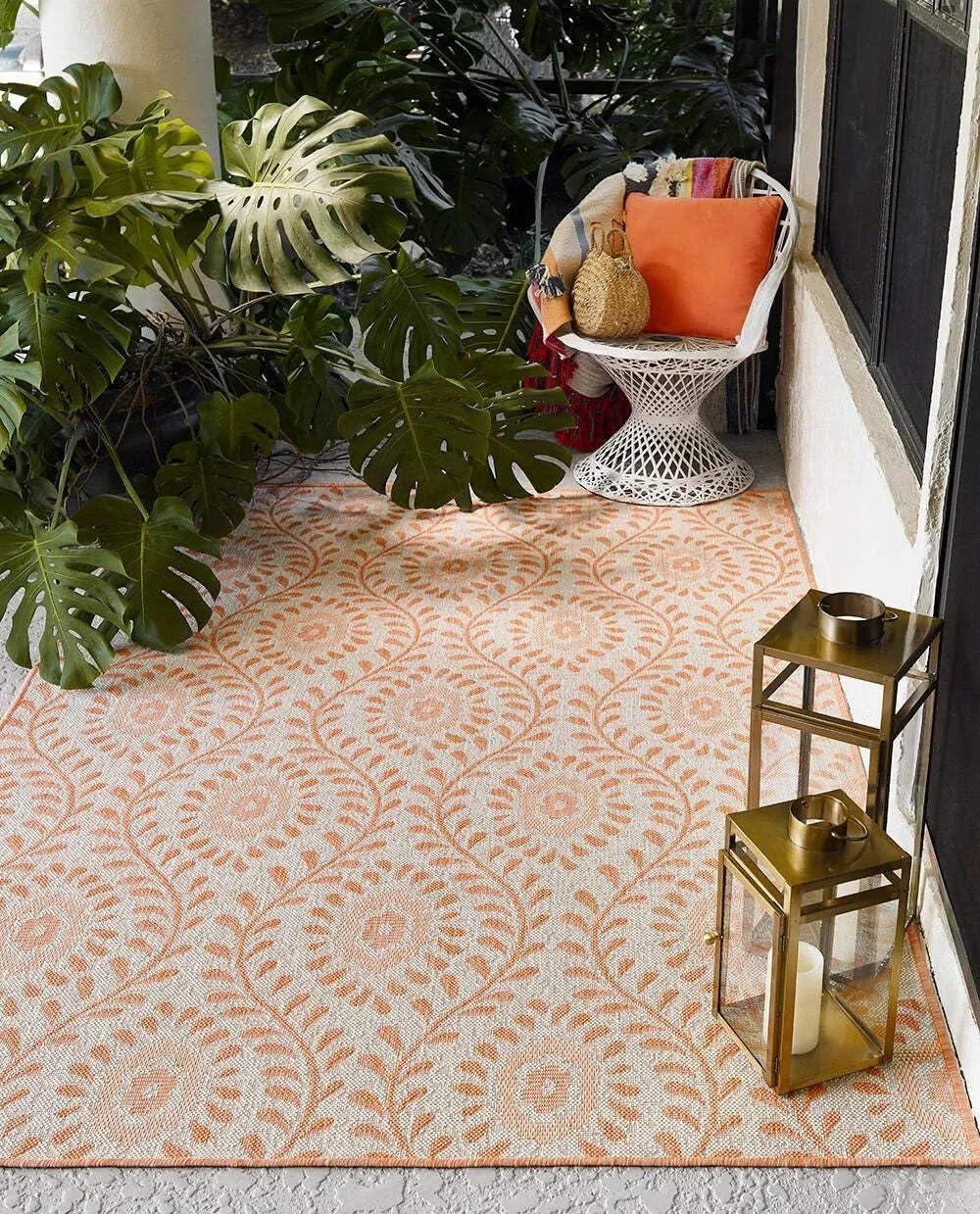Momeni 9'x12' Riviera Adrian Area Rug Coral: Geometric Pattern, Indoor/Outdoor, Low Pile, Polypropylene, Machine Made