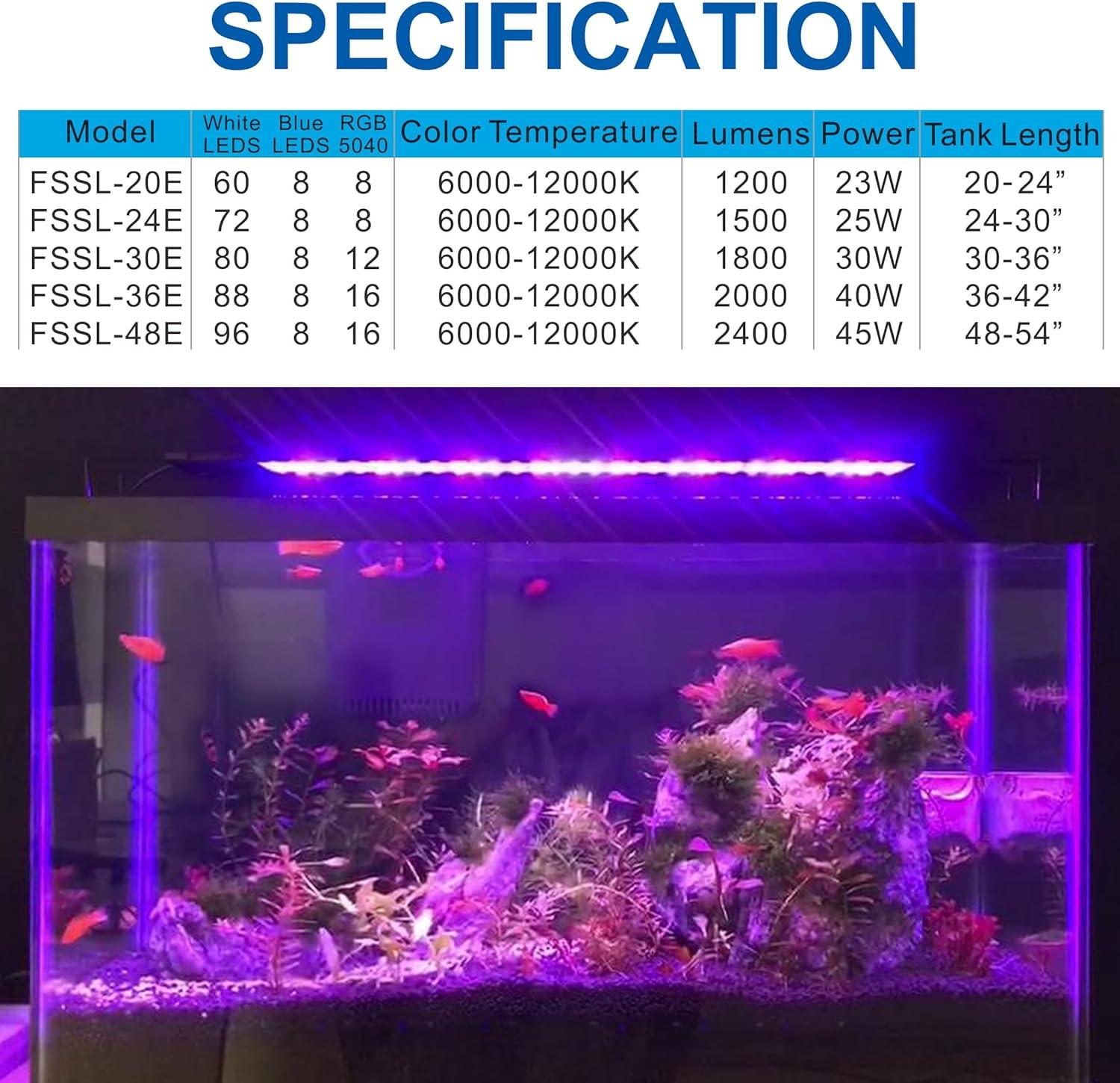 OYO WATER Fish Tank Light Aquarium Light with Timer, 24/7 Cycle, 5 Dimmable Brightness, Sunrise/Sunset Simulation Planted Light for 10/20/30/55 Gallon Freshwater Fish Tank