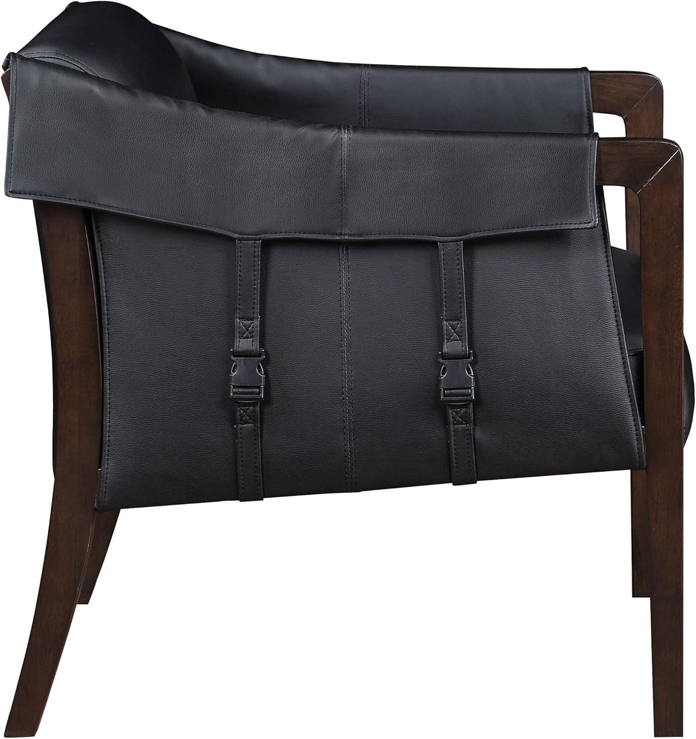 Parkfield Accent Chair in Black Faux Leather with Walnut Frame