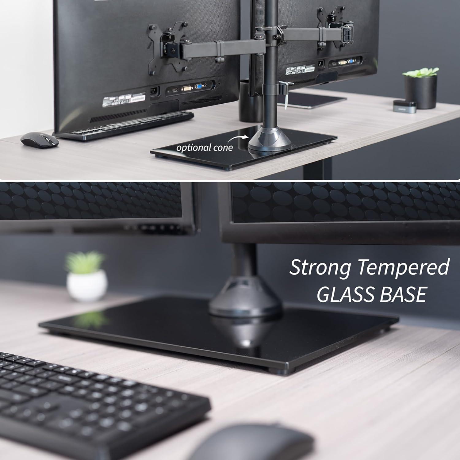 VIVO Dual Monitor Adjustable Mount w/ Glass Base Stand for 2 Screens up to 32"