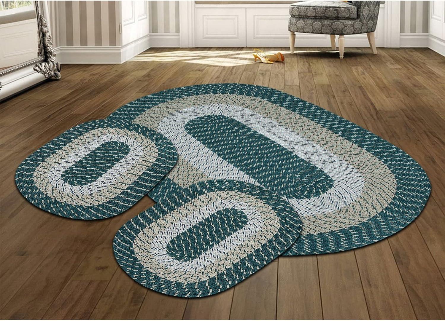 Hunter Stripe Braided Reversible Rug Set in Sophisticated Tones