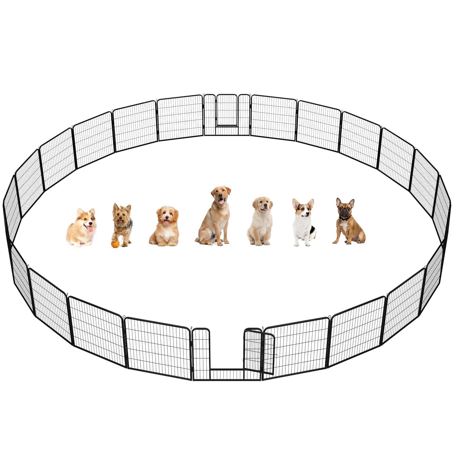 Yaheetech Dog Playpen Outdoor, 24 inch 32 Panels Dog Pen Indoor Heavy Duty Puppy Exercise Pen Metal Pet Fence for RV Camping/Yard/Garden