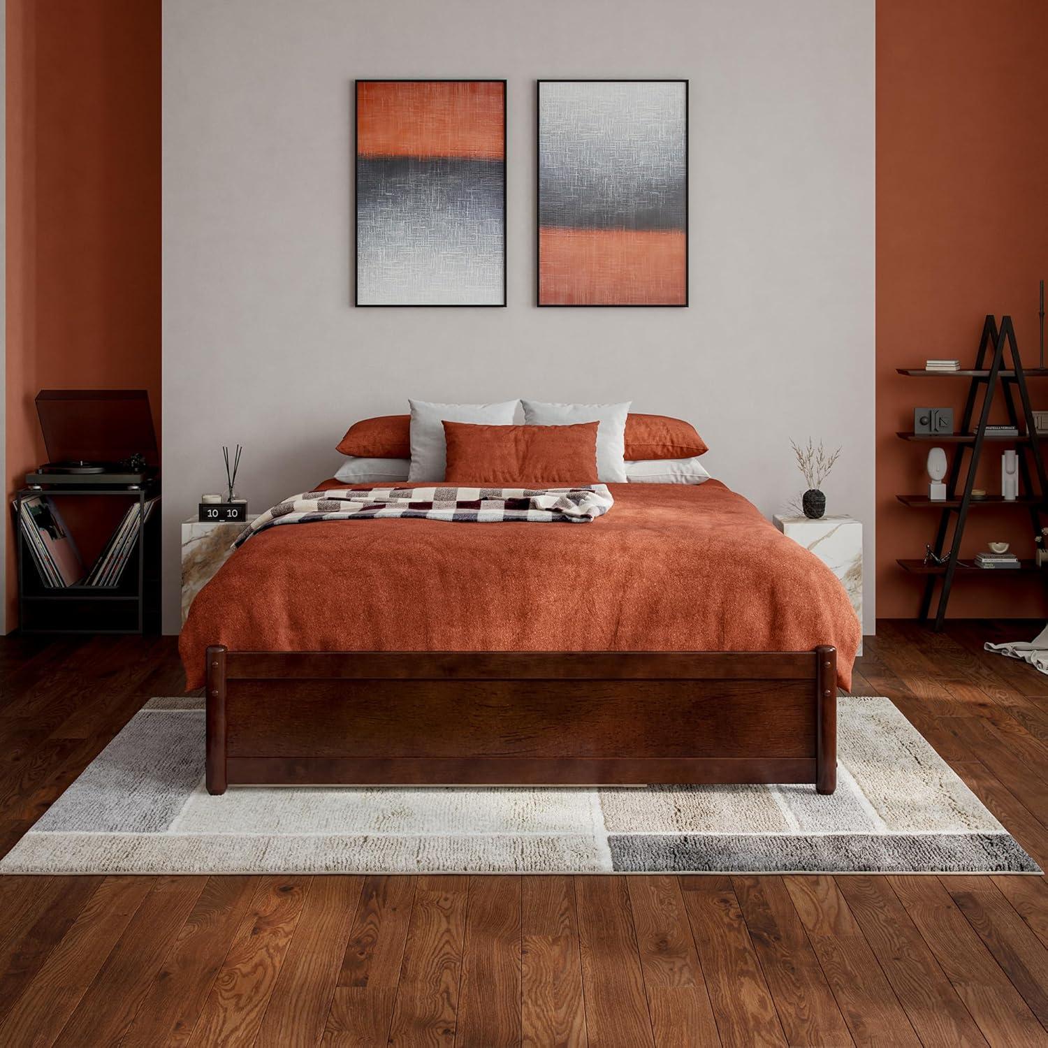 AFI Furnishings Full Panel Platform Bed with Twin Trundle in Walnut