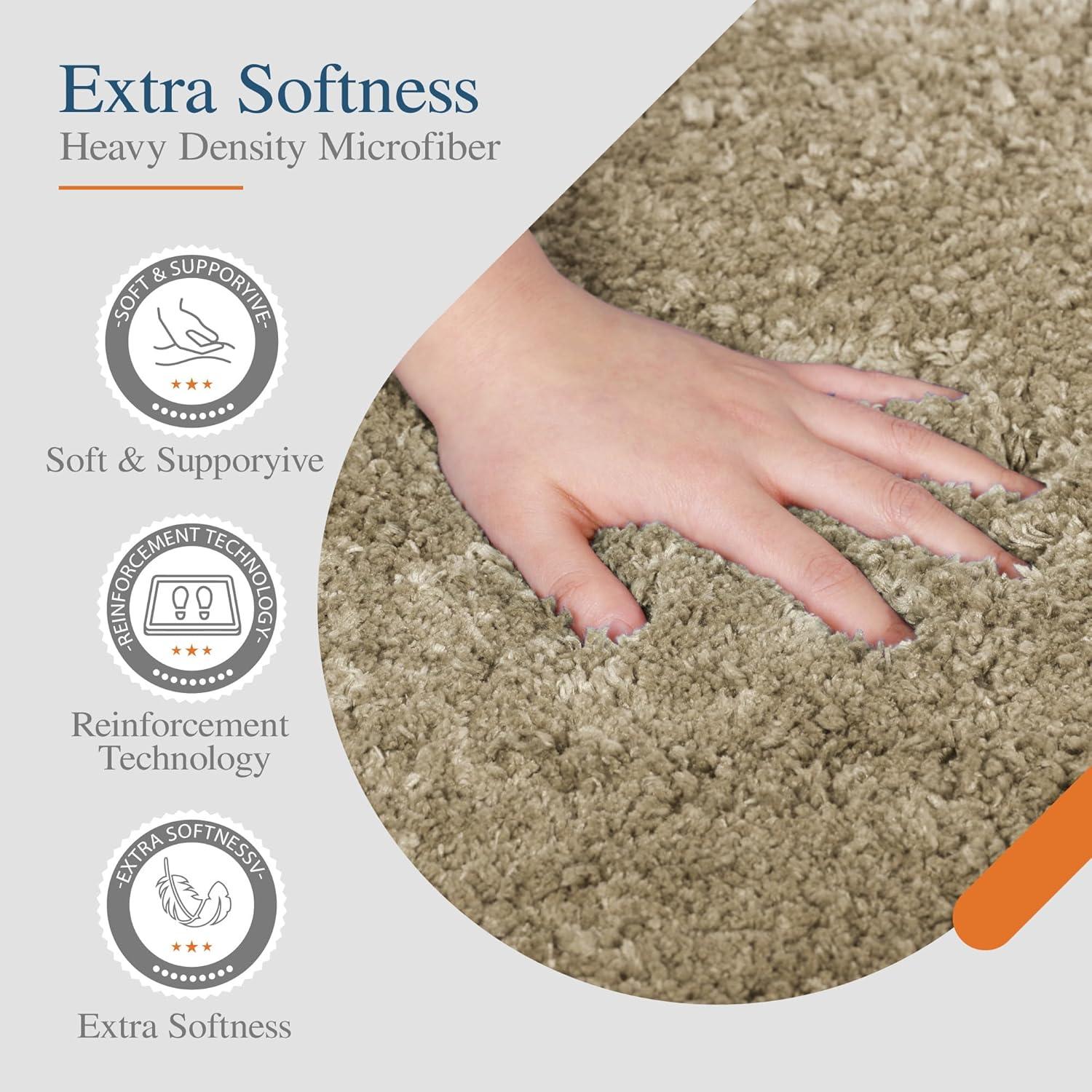 Sand Microfiber Shaggy Bathroom Rug with Non-Slip Rubber Backing, 24 x 60