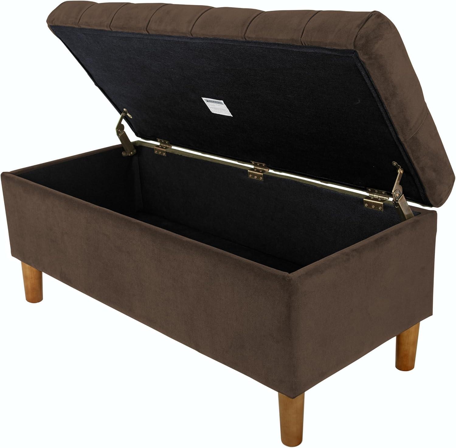 Button Tufted Storage Bench with Cone Wood Legs - HomePop