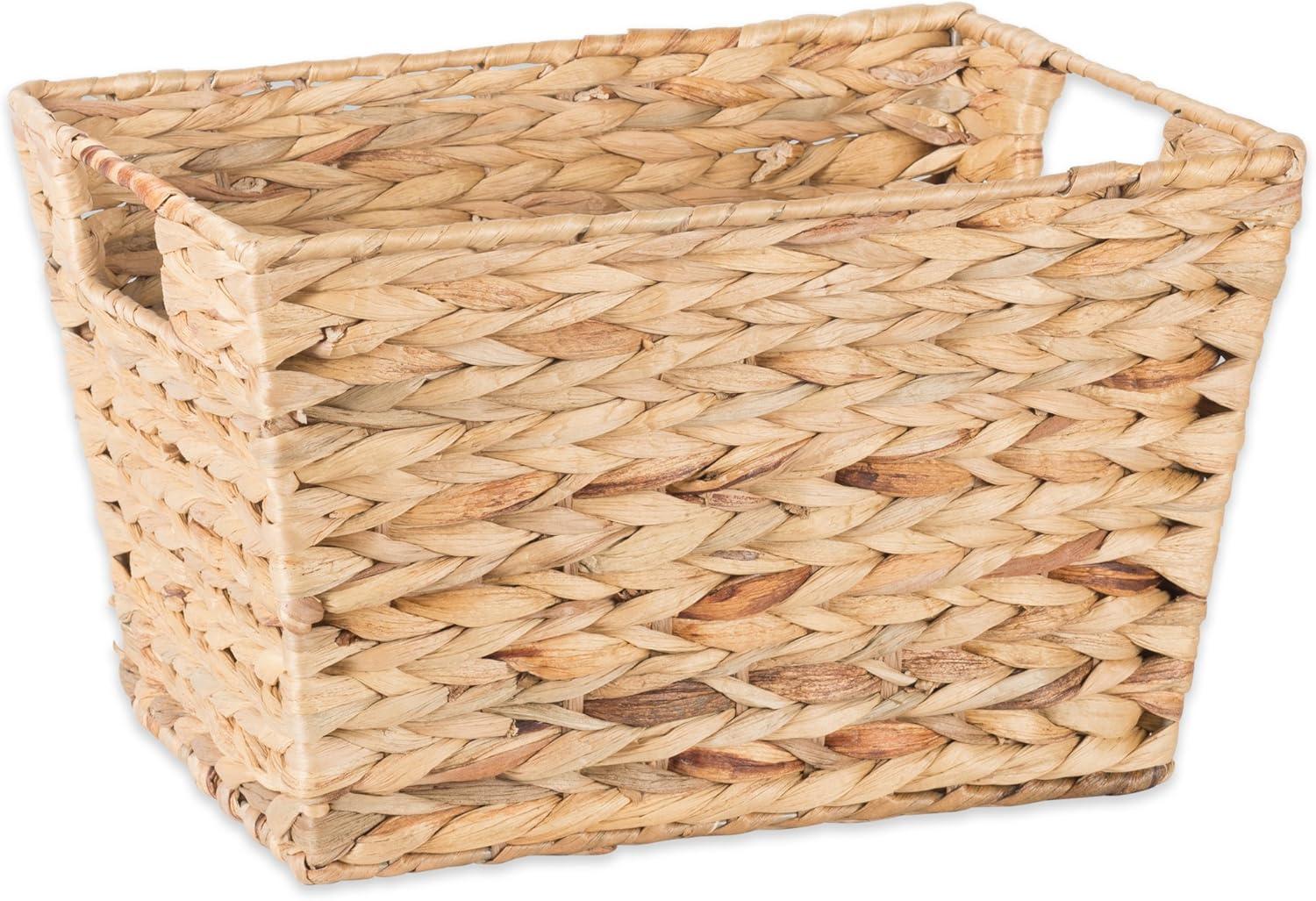 Natural Water Hyacinth Rectangular Storage Baskets with Wood Handles, Set of 2