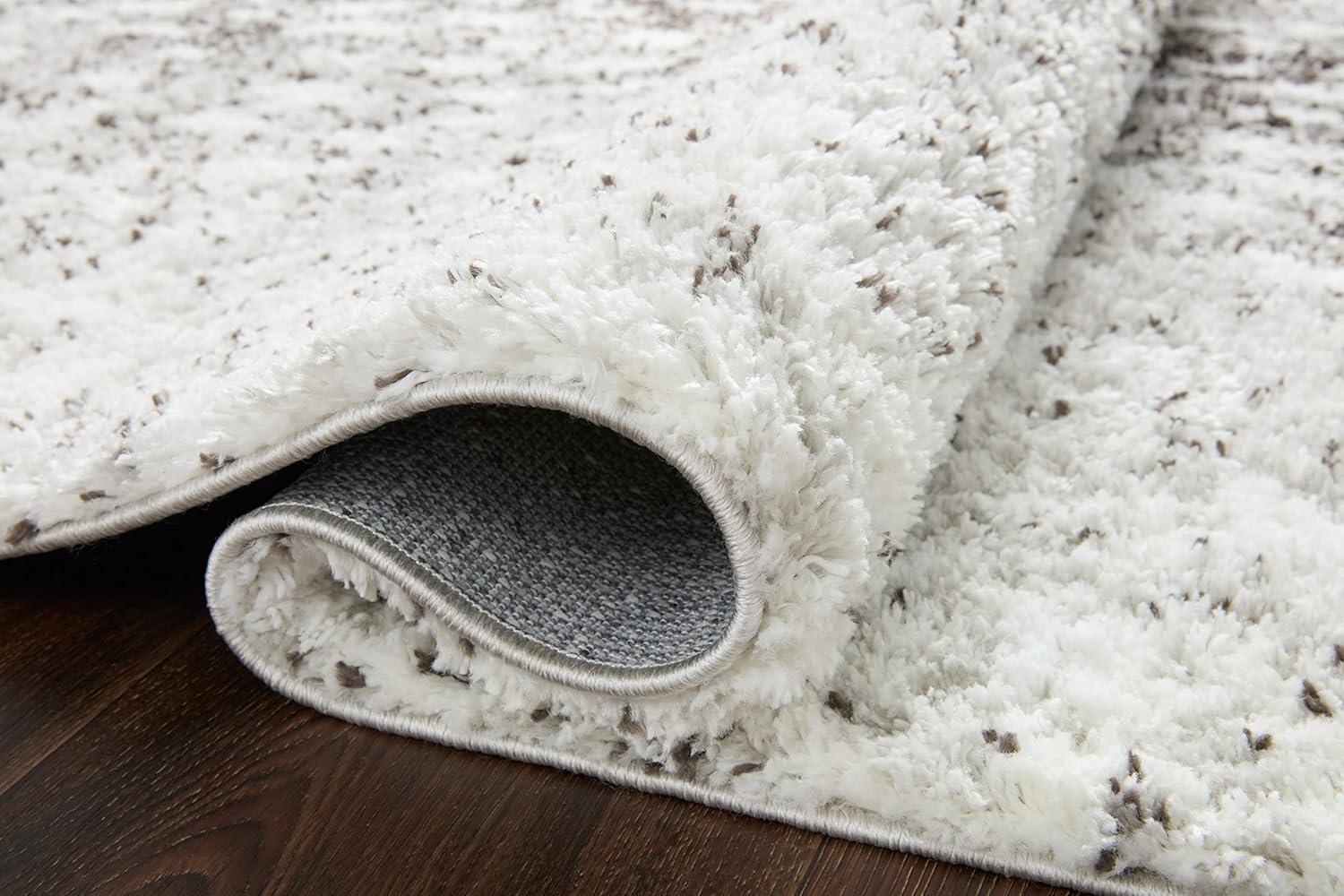 Gray and White Abstract Shag Runner Rug, 2'-7" x 7'-6"