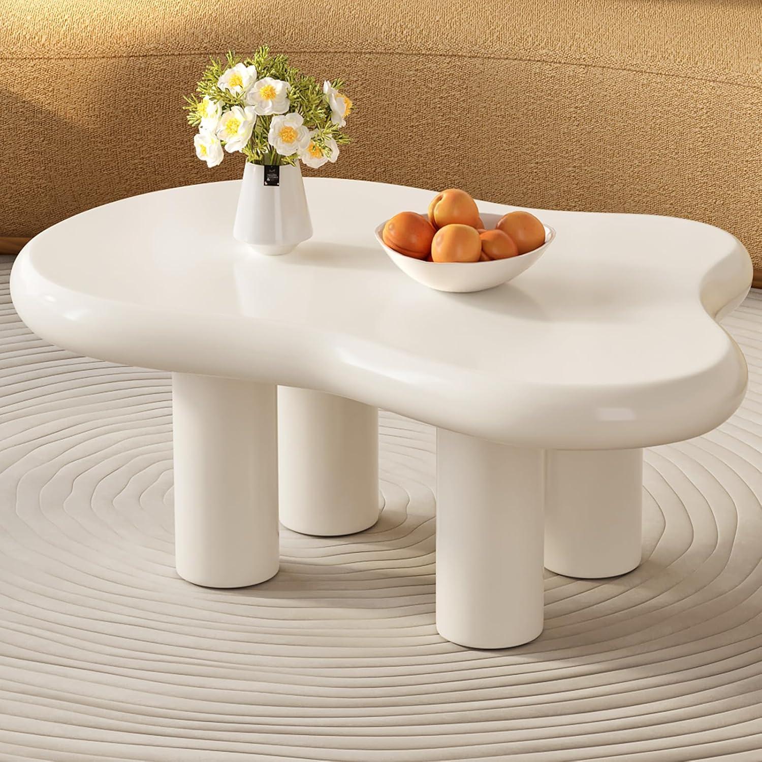 Cream Cloud-Shaped MDF Coffee Table with Rounded Edges