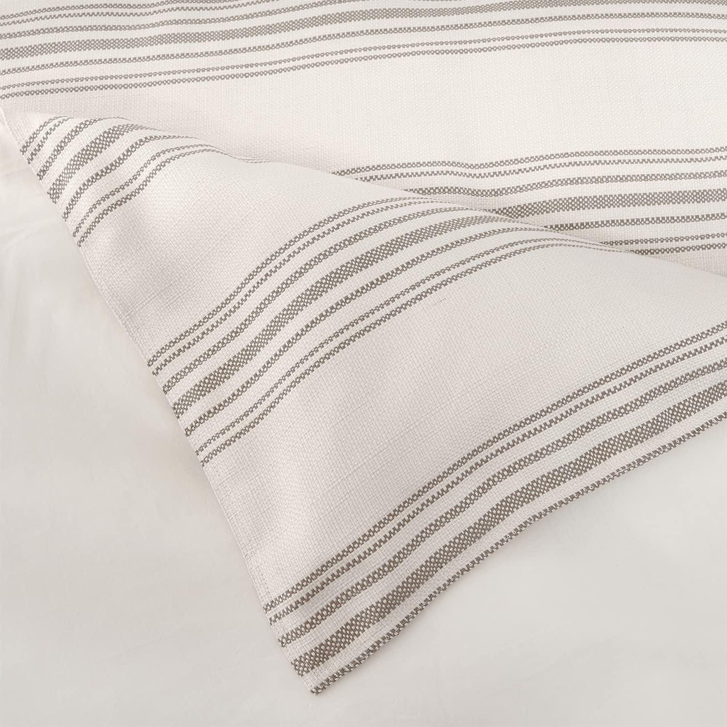 King Size Ivory and Taupe Cotton Striped Sham Set
