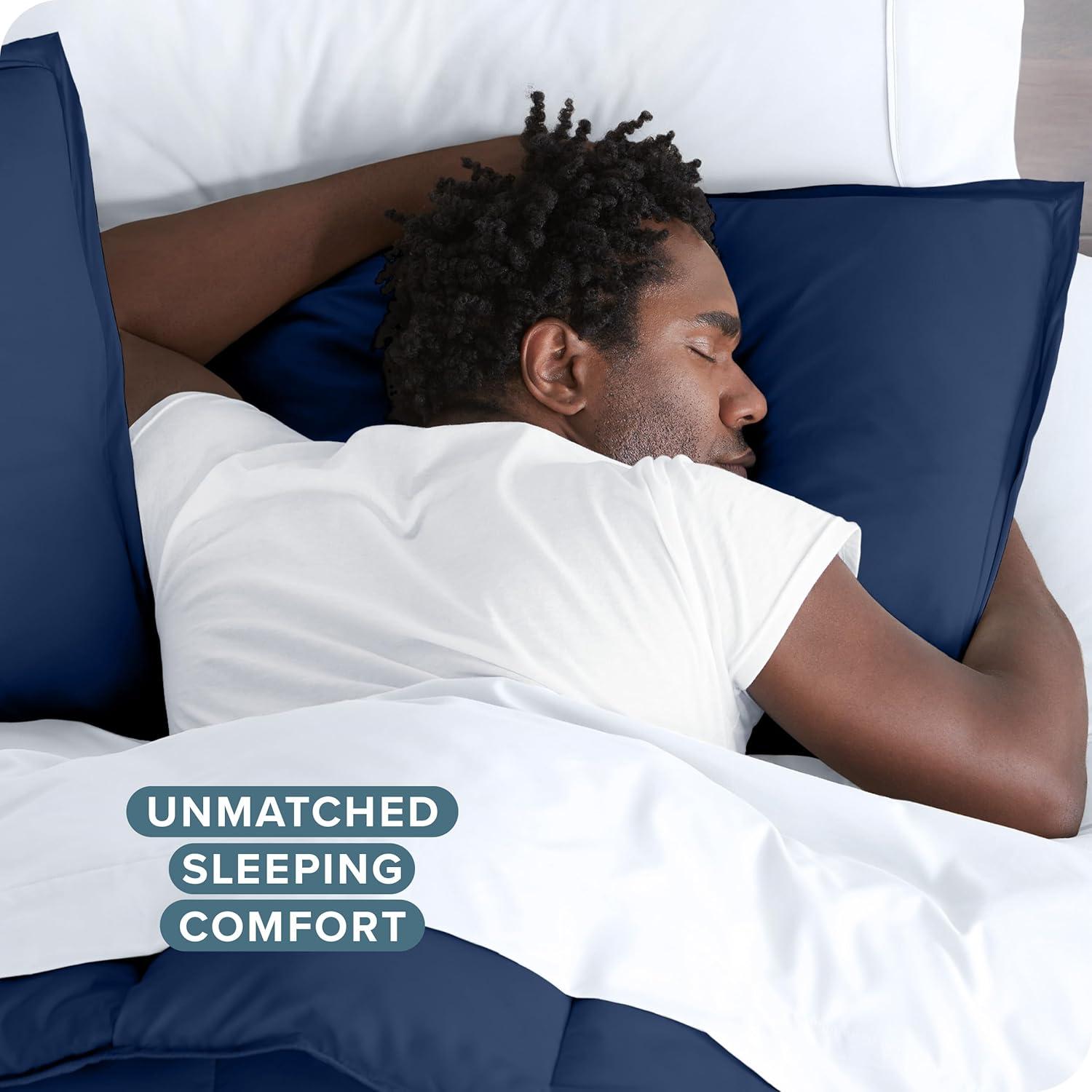 Oversized Queen Dark Blue Double Brushed Duvet Cover Set by Bare Home
