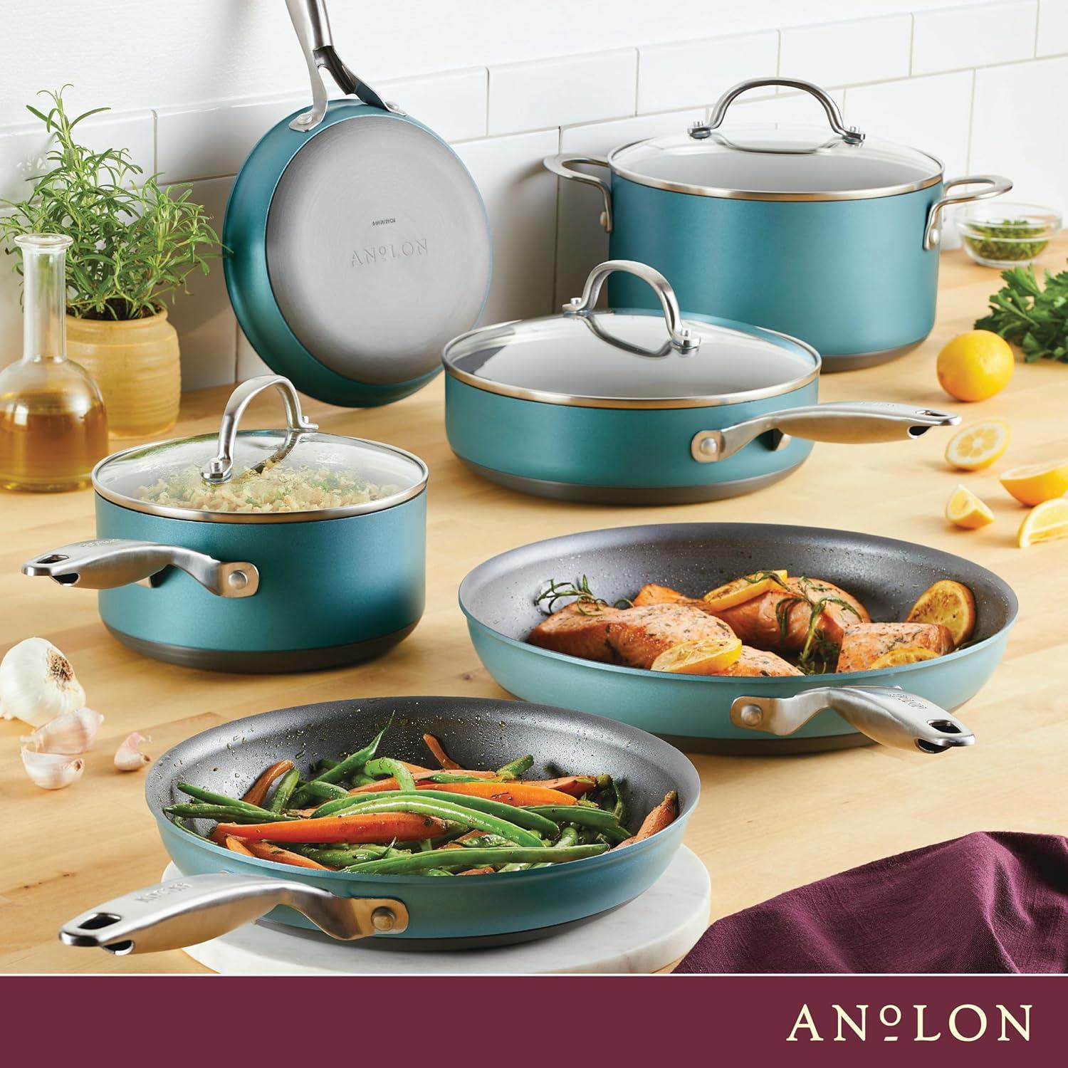 Teal Nonstick Aluminum Cookware Set with Stainless Steel Handles, 9-Piece