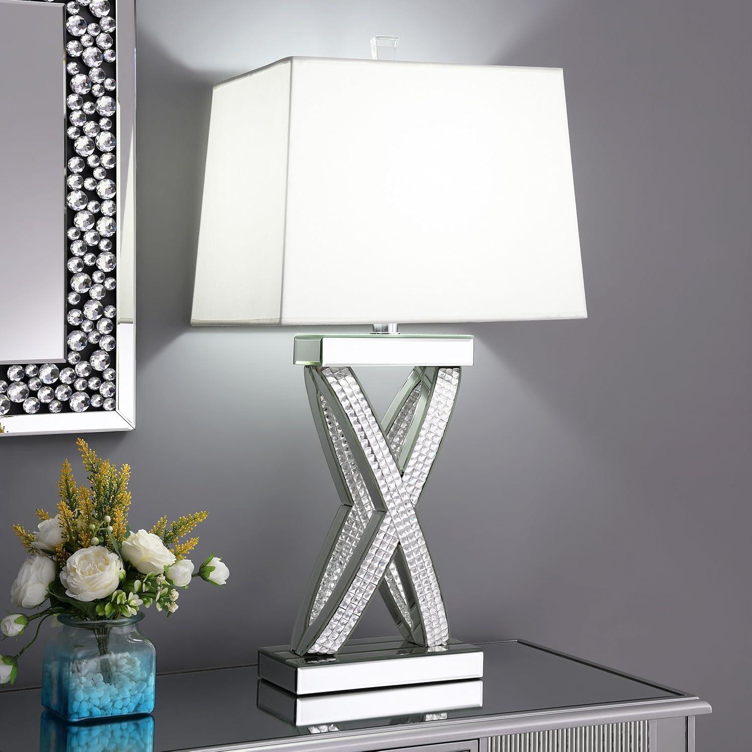 Coaster Contemporary Wood Table Lamp with Rectangle Shade in Mirrored