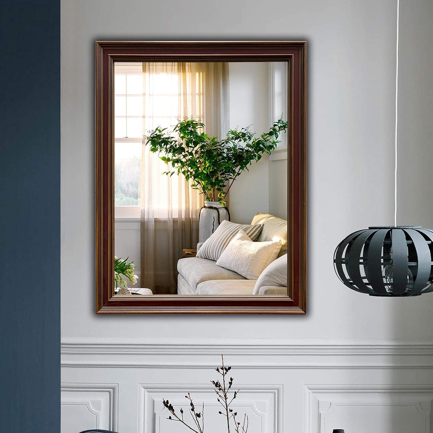 RADIANCE goods Vertical Hanging Wood Black/Golden Finish Rectangle Framed Wall Mirror 35" Height