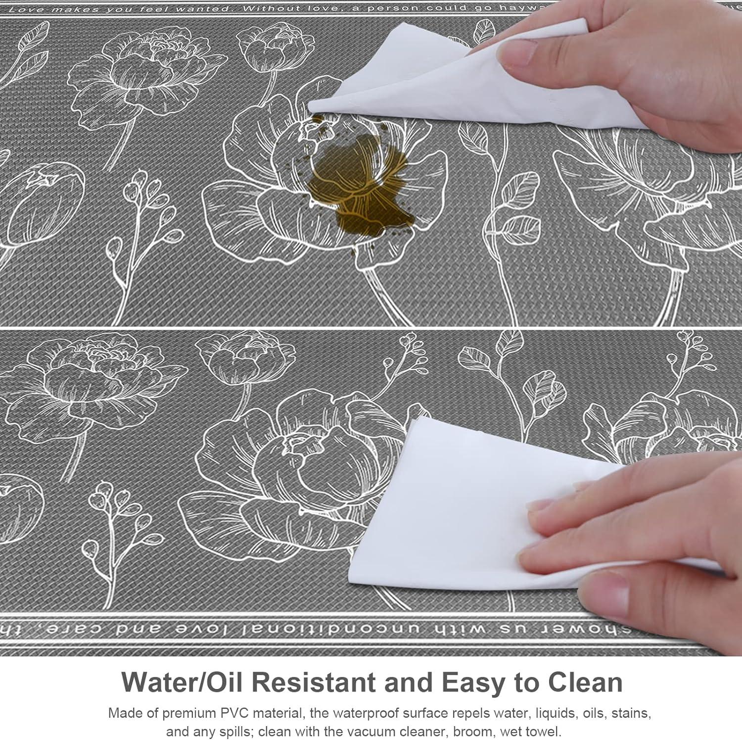 Kitchen Rug Set of 2,  Gray 17"x59"+17"x29", Non-Slip Waterproof  Kitchen Floor Mat, Cushioned Anti Fatigue Kitchen Mat