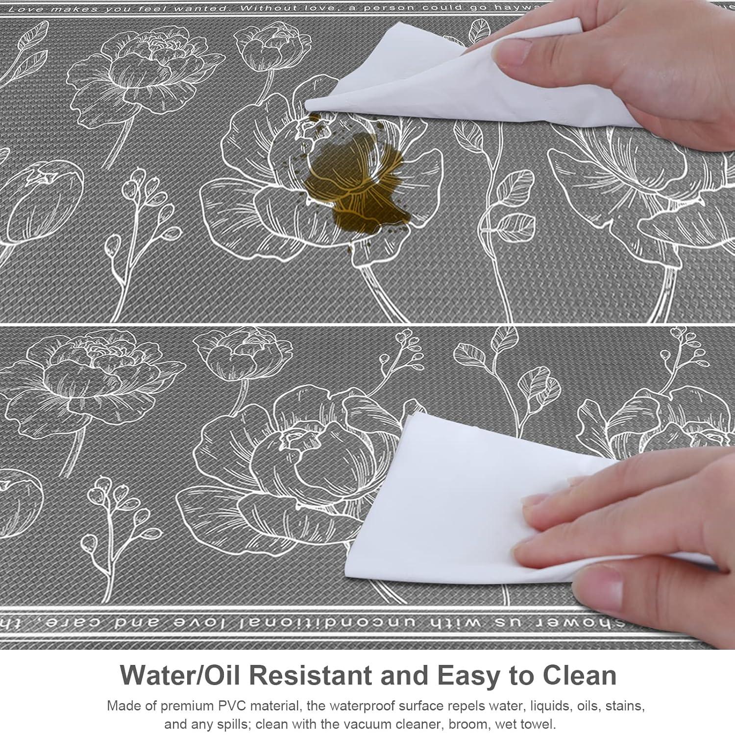 Kitchen Rug Set of 2,  Gray 17"x59"+17"x29", Non-Slip Waterproof  Kitchen Floor Mat, Cushioned Anti Fatigue Kitchen Mat