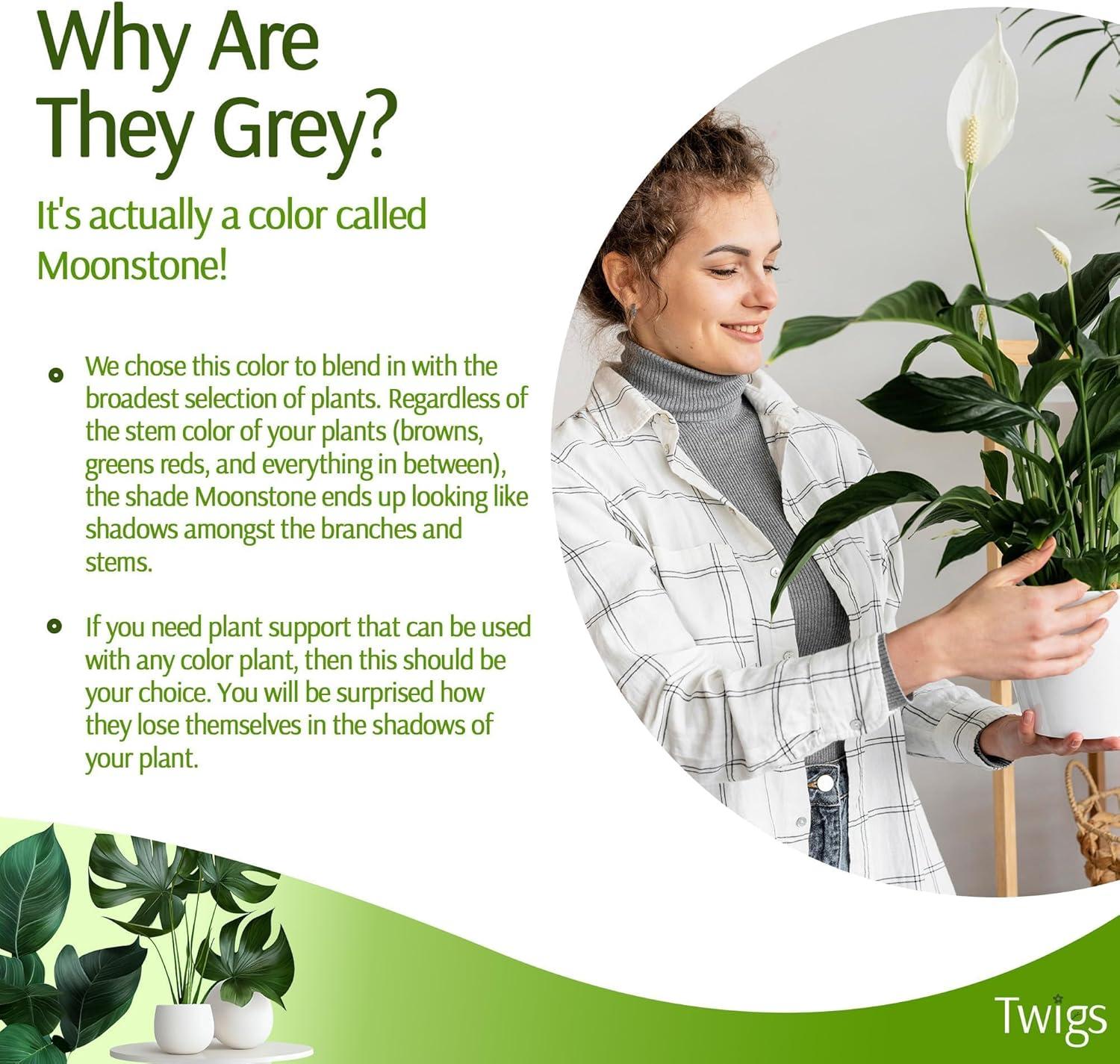 Stackable Plant Support Stakes, Stem Holder Structures for Indoor & Outdoor Use, Garden Accessories for Climbing & Potted Plants, Trellis Alternative - Moonstone, 3 Pack, 17" L