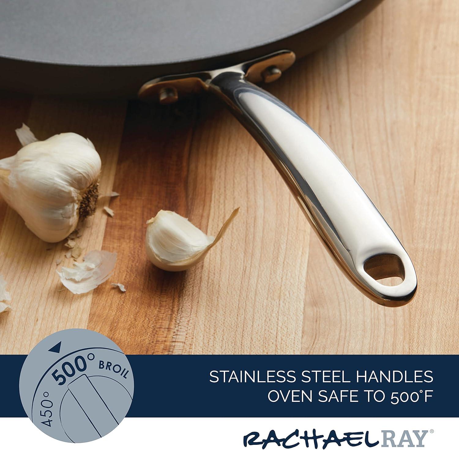 Rachael Ray Hard Anodized 14 inch Nonstick Frying Pan with Helper Handle, Gray