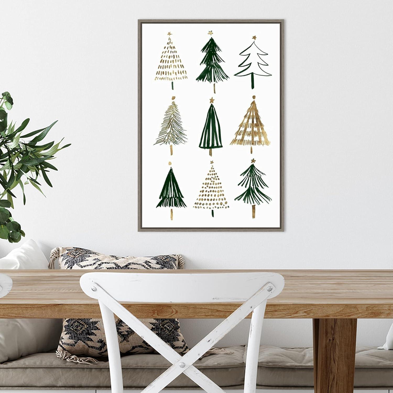 Evergreen Trees Canvas Print with Greywash Frame