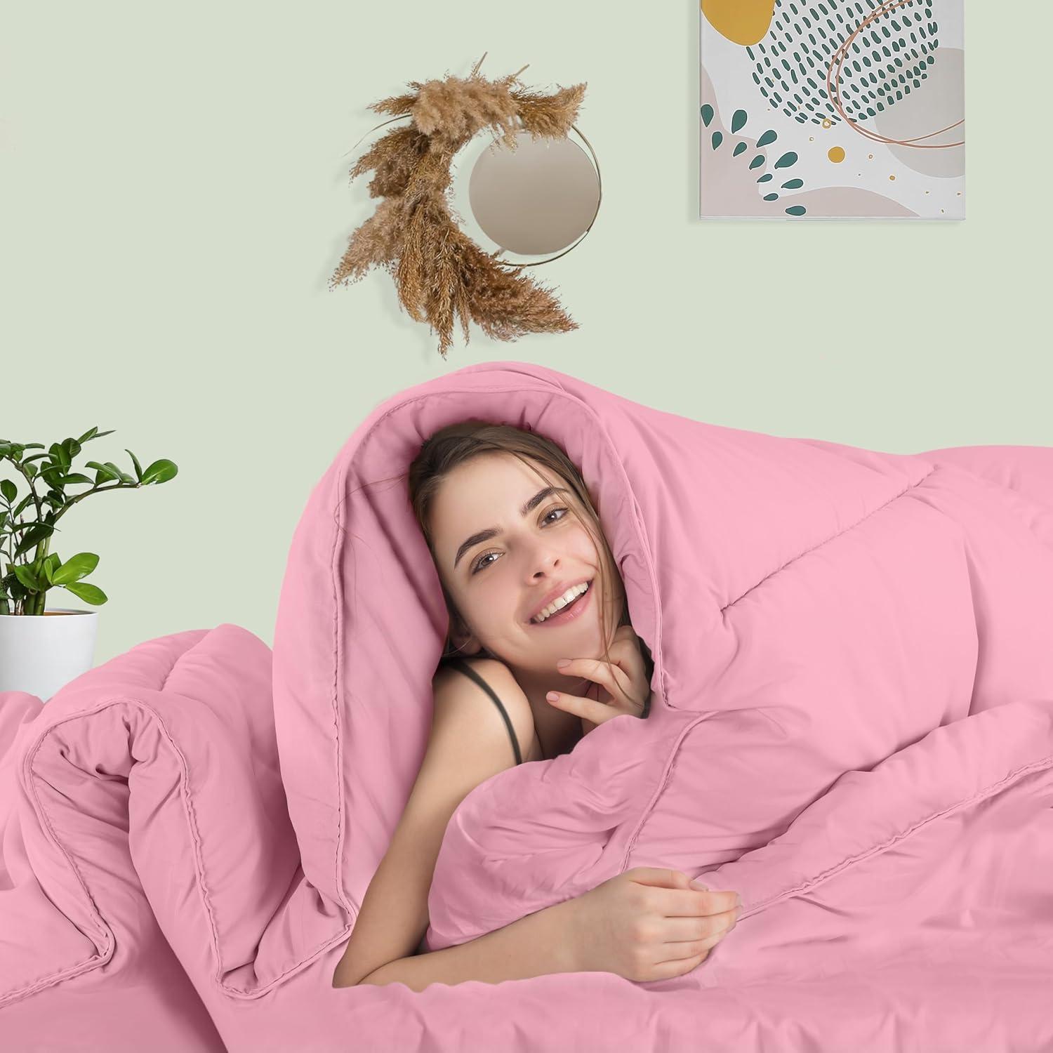 Utopia Bedding Comforter Duvet Insert, Quilted Comforter with Corner Tabs, Box Stitched Down Alternative Comforters Queen Size (Pink)