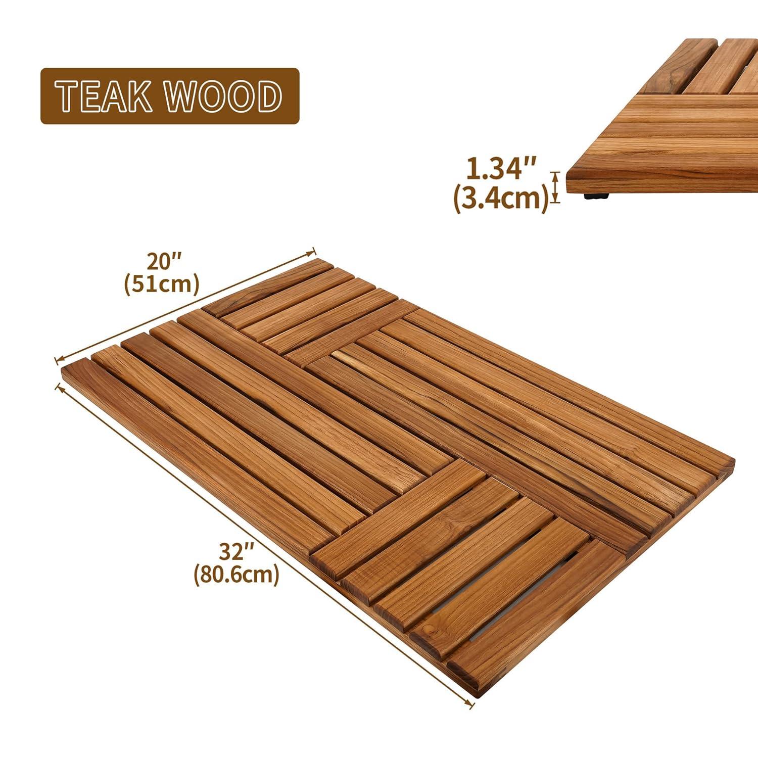 Utoplike Tapete de Baño de Madera de Teca, Tapete de Ducha de Madera Grande de 32 x 20 Pulgadas para Baño, Tapete Resistente para Piso de Madera Antideslizante para Ducha Interior, Spa de Lujo para el Hogar O Al Aire Libre