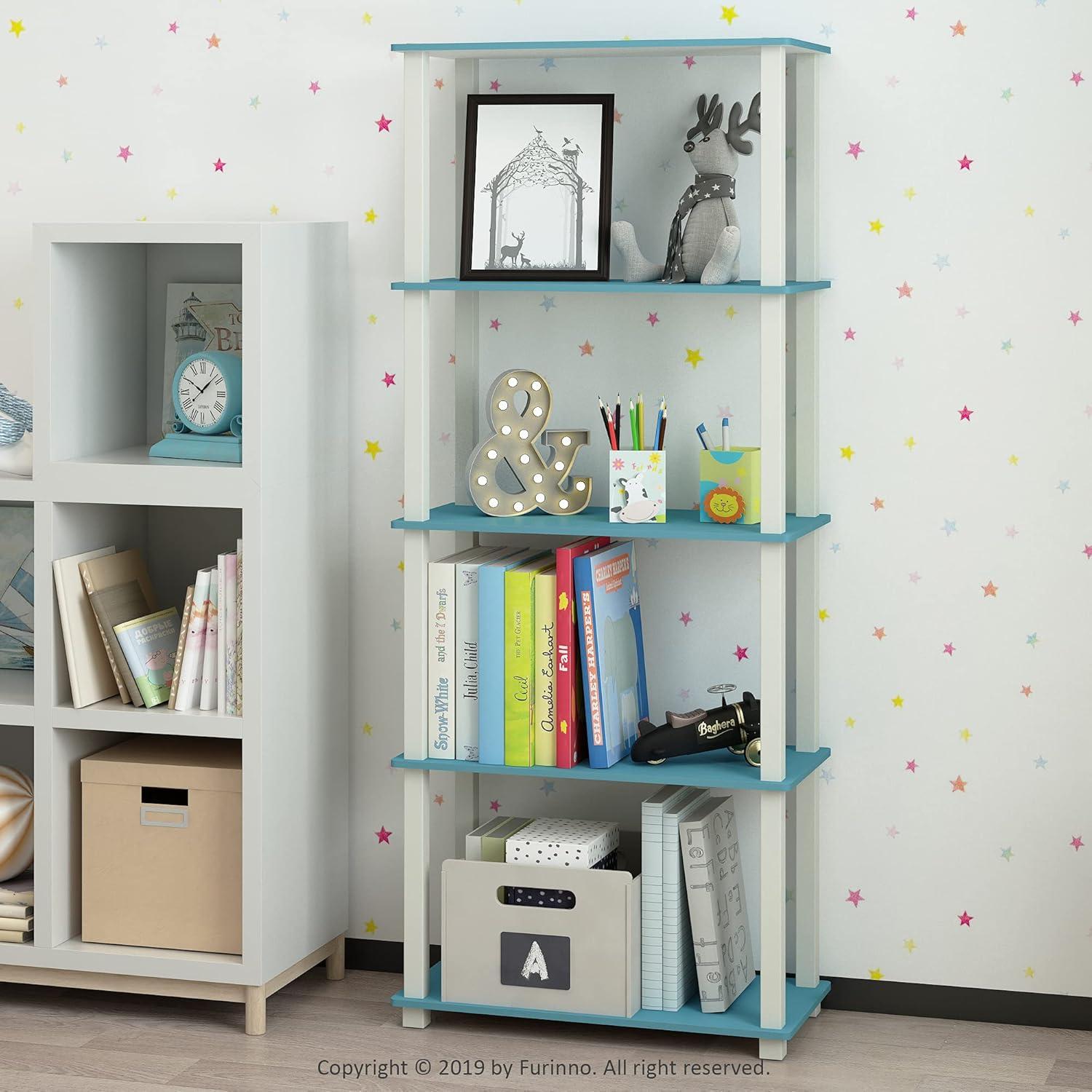 Furinno Turn-S-Tube 5-Tier Square Tubes Display Shelf, Light Blue/White
