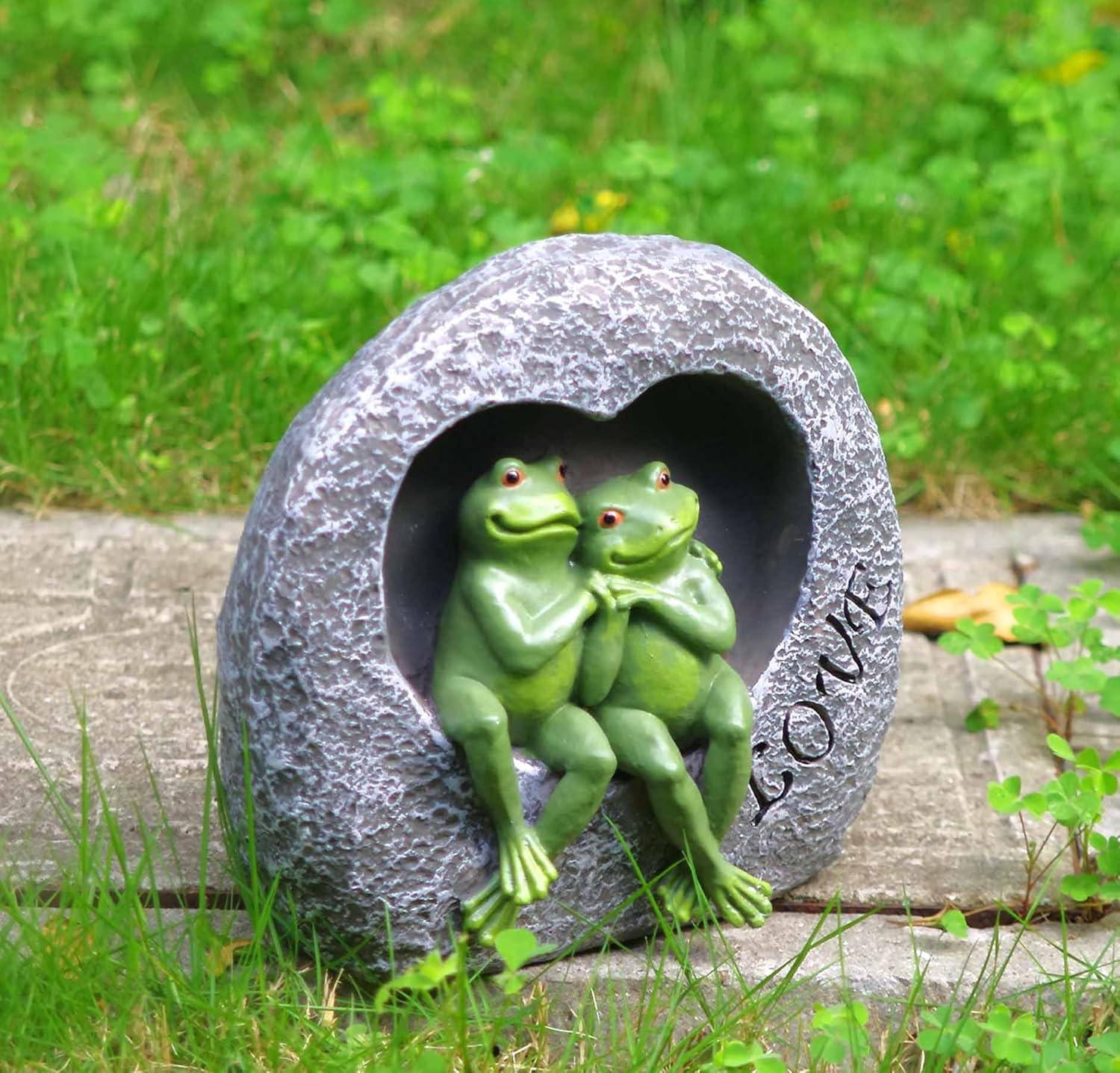 7.09”H Lover Frog Statues for Garden-Resin Frogs Couple Figurines , Frog Outdoor Decor Lawn