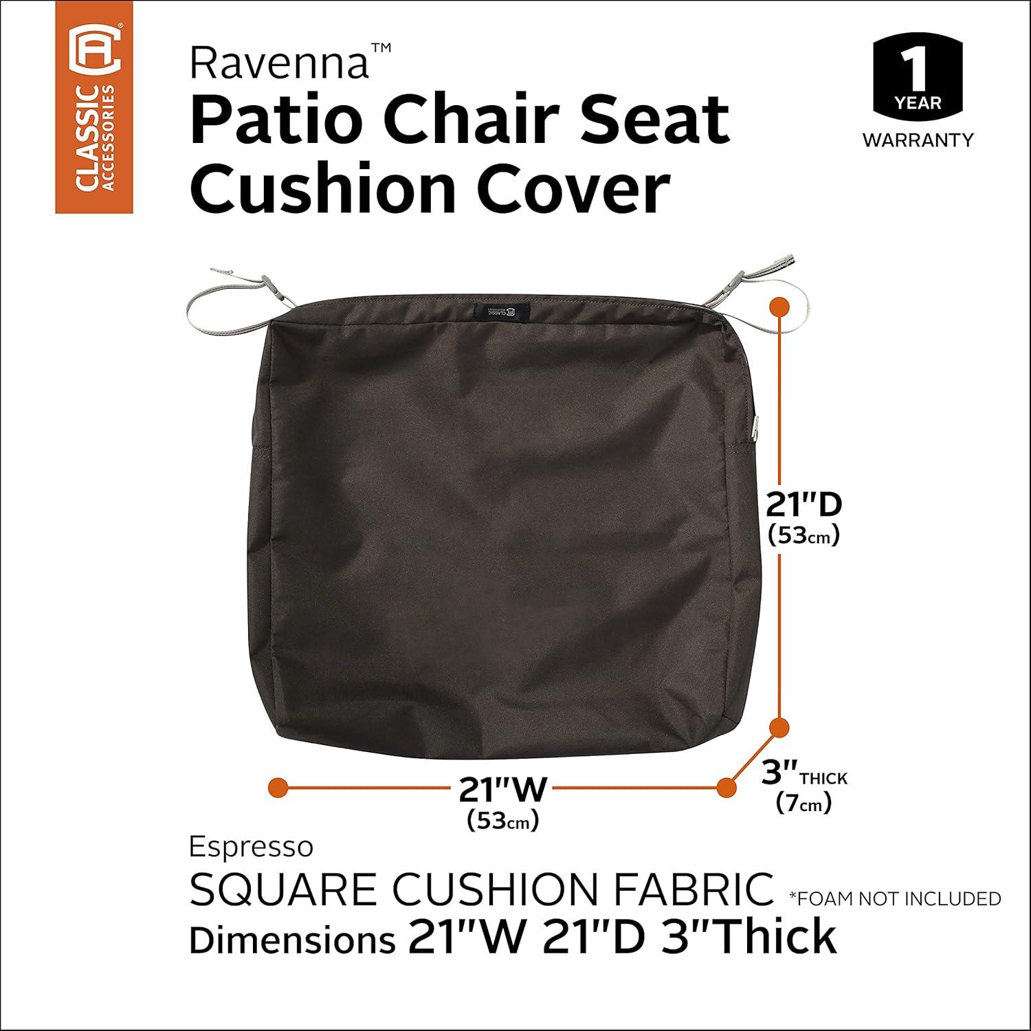 Classic Accessories Ravenna Water-Resistant Patio Seat Cushion Cover, 21 x 21 x 3 inch, Espresso