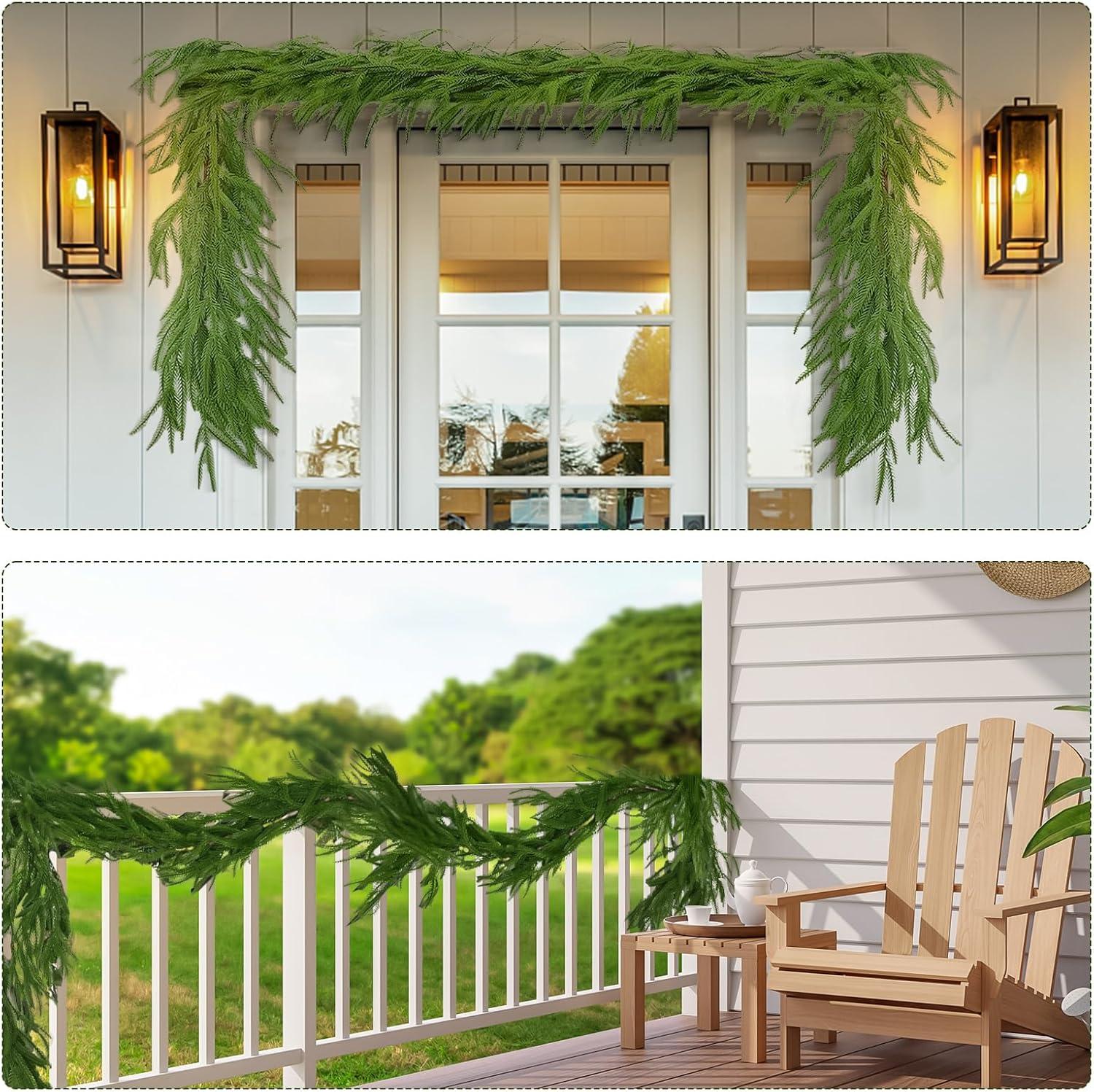 Seasonal Offers 2 Pcs Artificial Norfolk Pine Garlands, Real Touch Winter Pine Garland, Green Artificial Greenery Garland for Table, Mantle, Wall, Indoor, Outdoor Christmas Decorations (2, 6 FT)