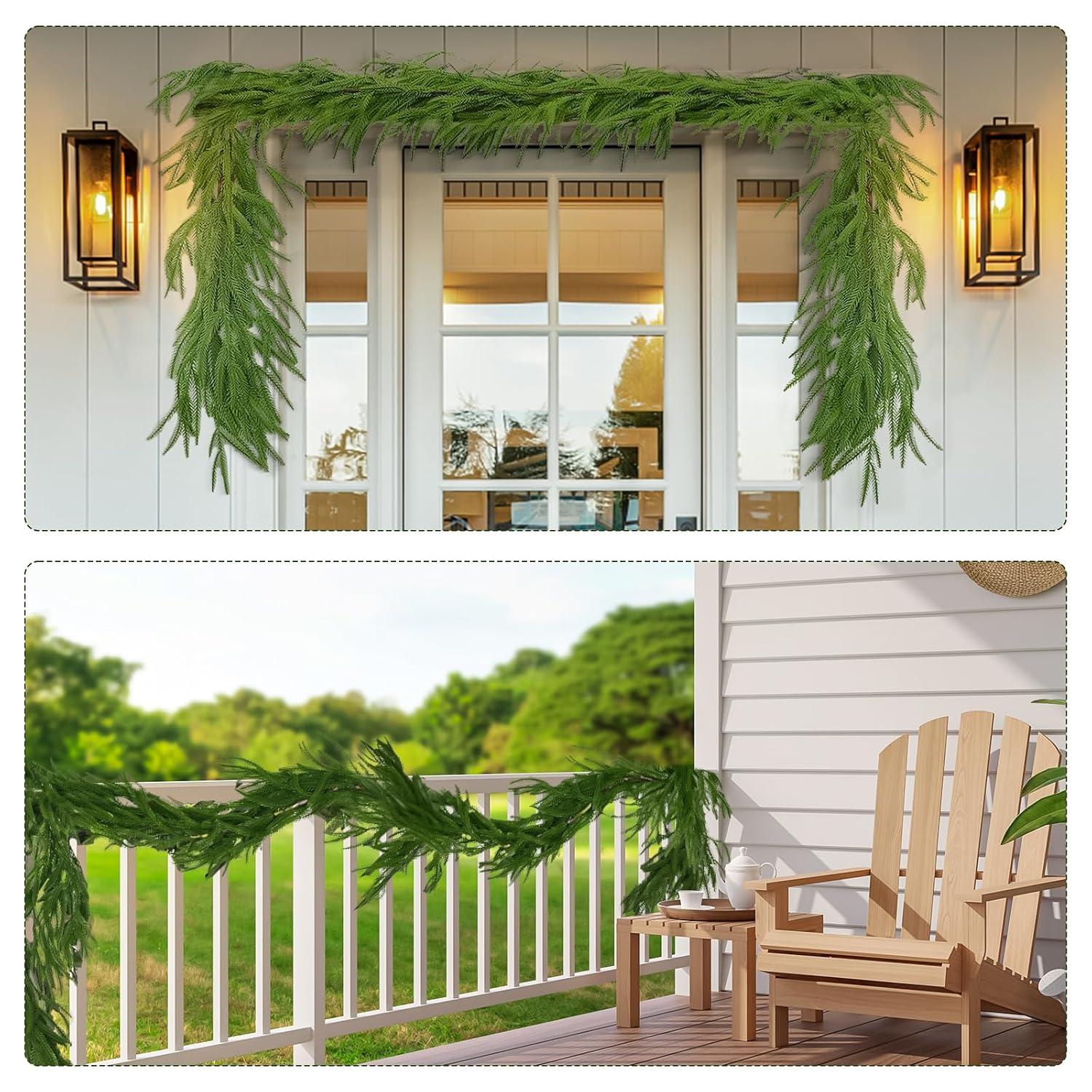 Seasonal Offers 2 Pcs Artificial Norfolk Pine Garlands, Real Touch Winter Pine Garland, Green Artificial Greenery Garland for Table, Mantle, Wall, Indoor, Outdoor Christmas Decorations (2, 6 FT)