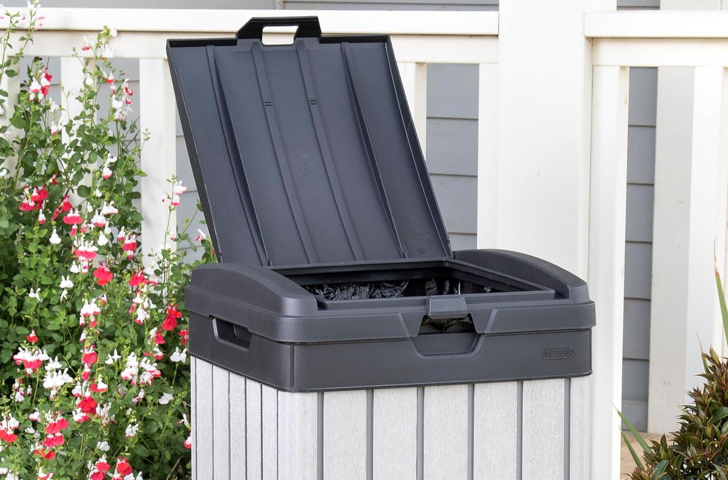 Keter Rockford Duotech Outdoor Garbage Can, Gray, Heavy duty plastic