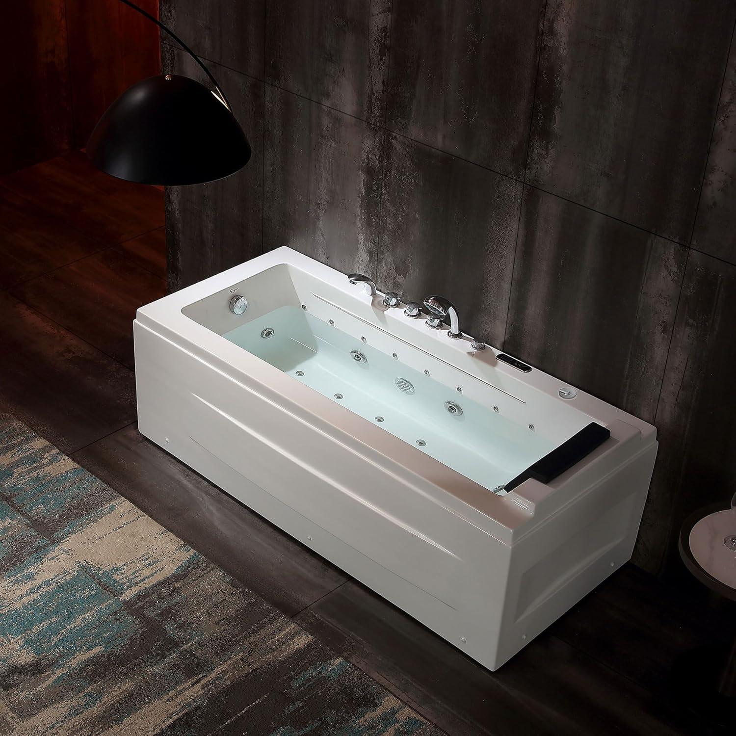 67'' White Acrylic Freestanding Whirlpool Bathtub with LED Lights