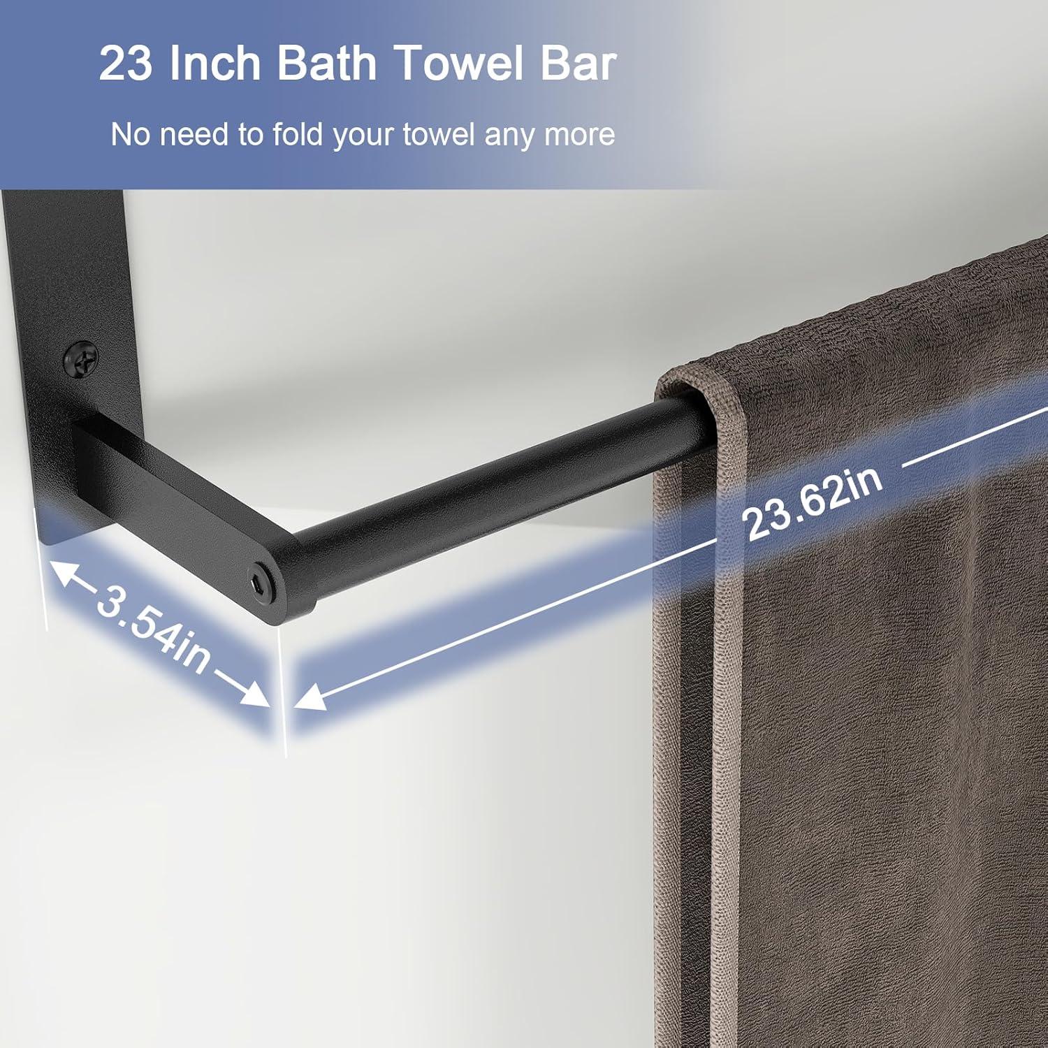 24 Inch Towel Racks for Bathroom, 2 Tire Bathroom Shelf with Towel Bar, Rustproof Wall Mounted Towel Rack SUS304 Stainless Steel, Bathroom Accessories Lavatory Towel Storage - Black
