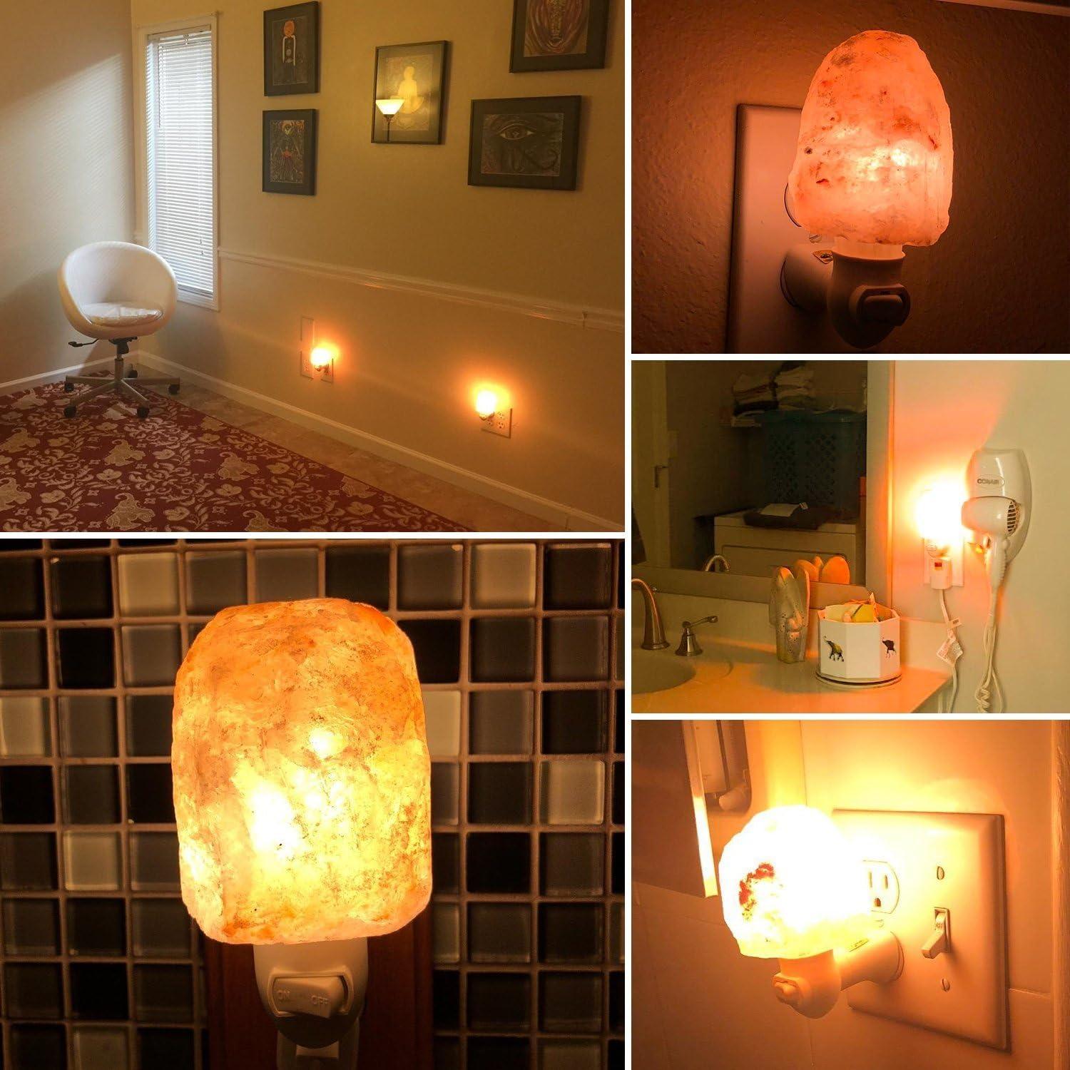 2 Pack Salt Night Light Lamp, Pink Natural Himalayan Salt Lamp, Mini Carved Salt Crystal Night Light Wall Light with Bulbs, Saftety Approved Wall Plug, Bedroom Decoration and Lighting