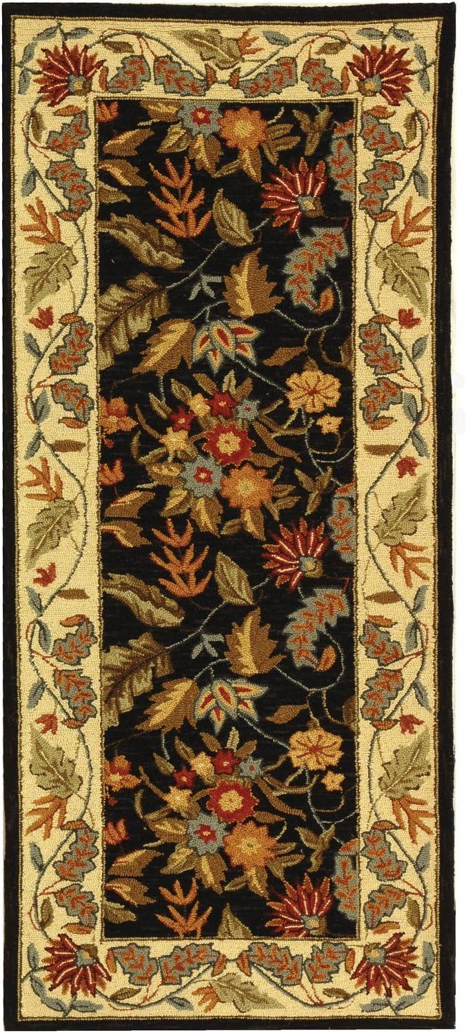 SAFAVIEH Chelsea Alaia Floral Wool Area Rug, Black, 6' x 6' Square