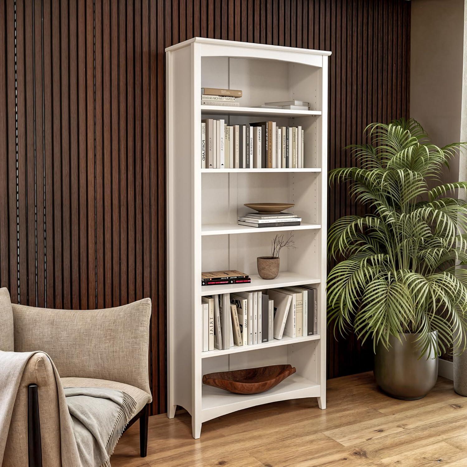 Camaflexi 72” Shaker Style 6-Shelf Wooden Bookcase Closed Back Storage Shelf, White