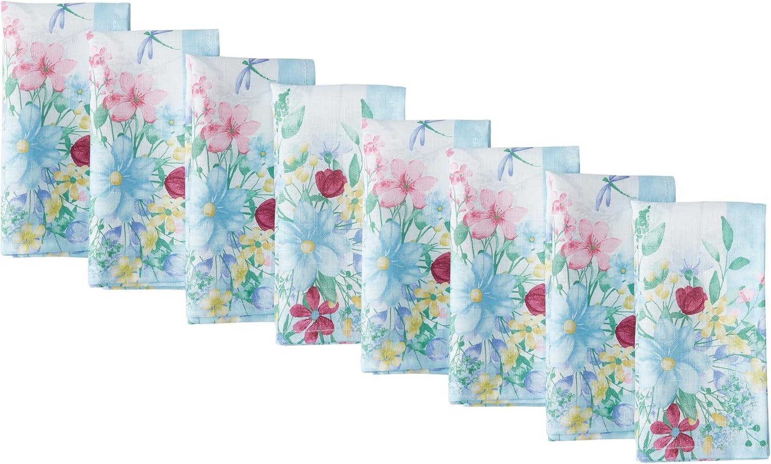 Nottingham Double Border Napkin, Set of 8 - Multicolor - 17x17 - Elrene Home Fashions